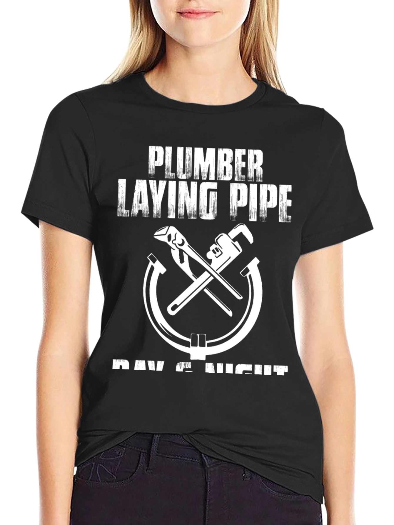 Plumber Laying Pipe Day or Night T-Shirt