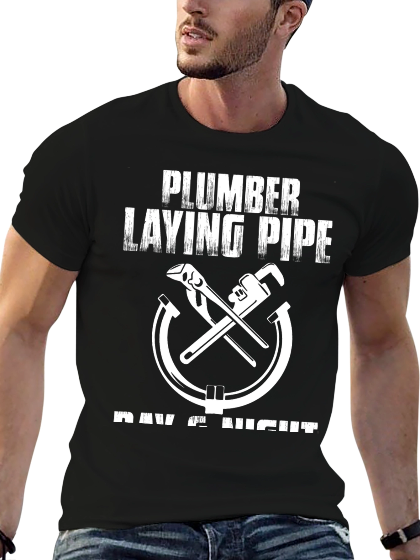 Plumber Laying Pipe Day or Night T-Shirt