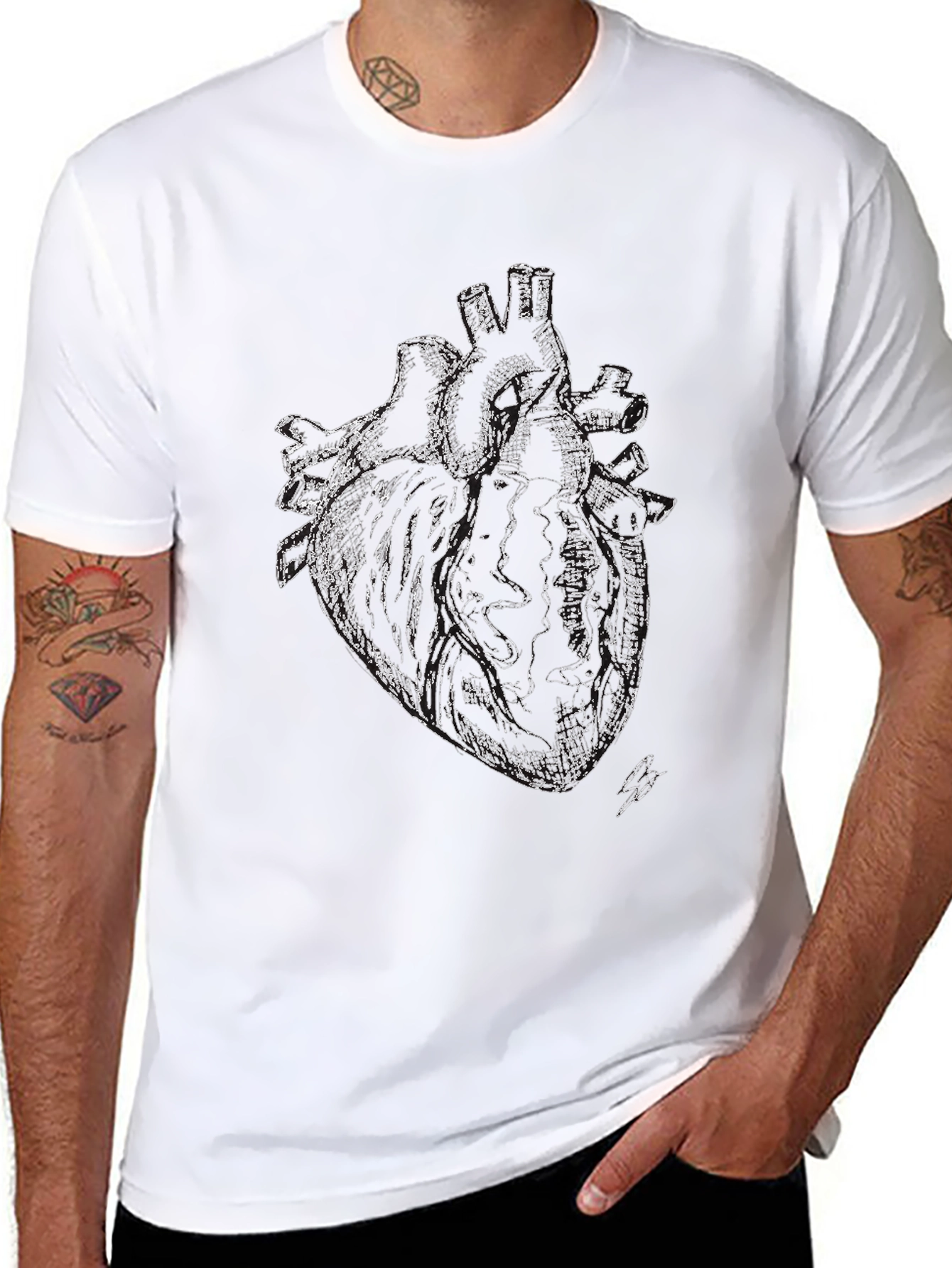Anatomical Heart Print Black T-Shirt