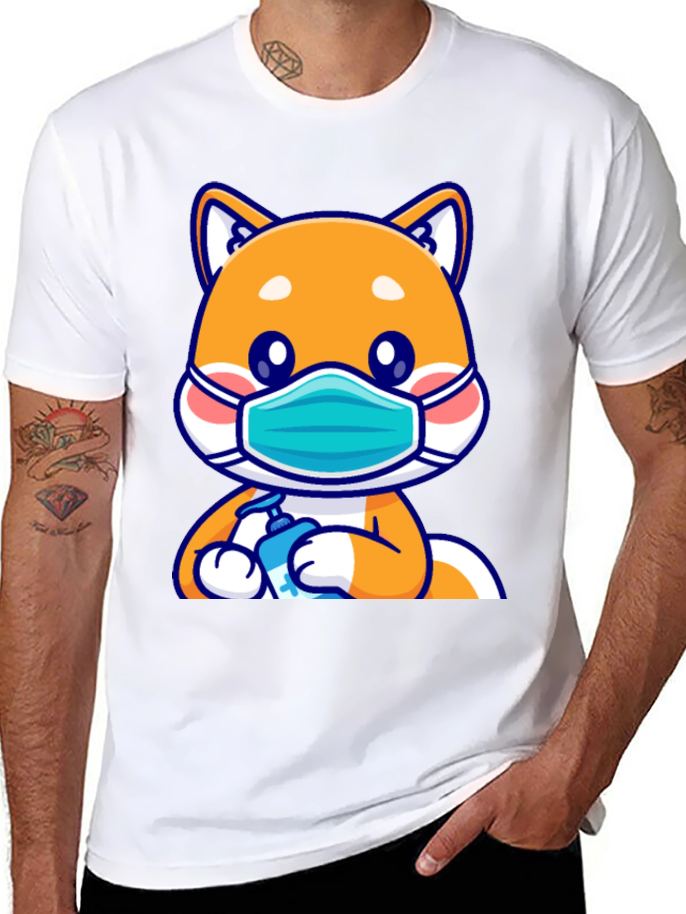 Shiba Inu Wearing Mask & Sanitizing T-Shirt