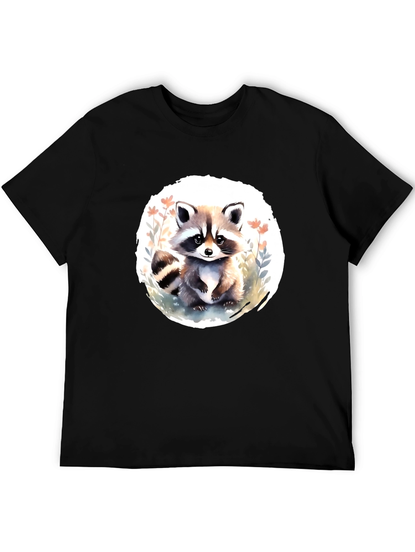Cute Raccoon Graphic Tee - Black Casual T-Shirt