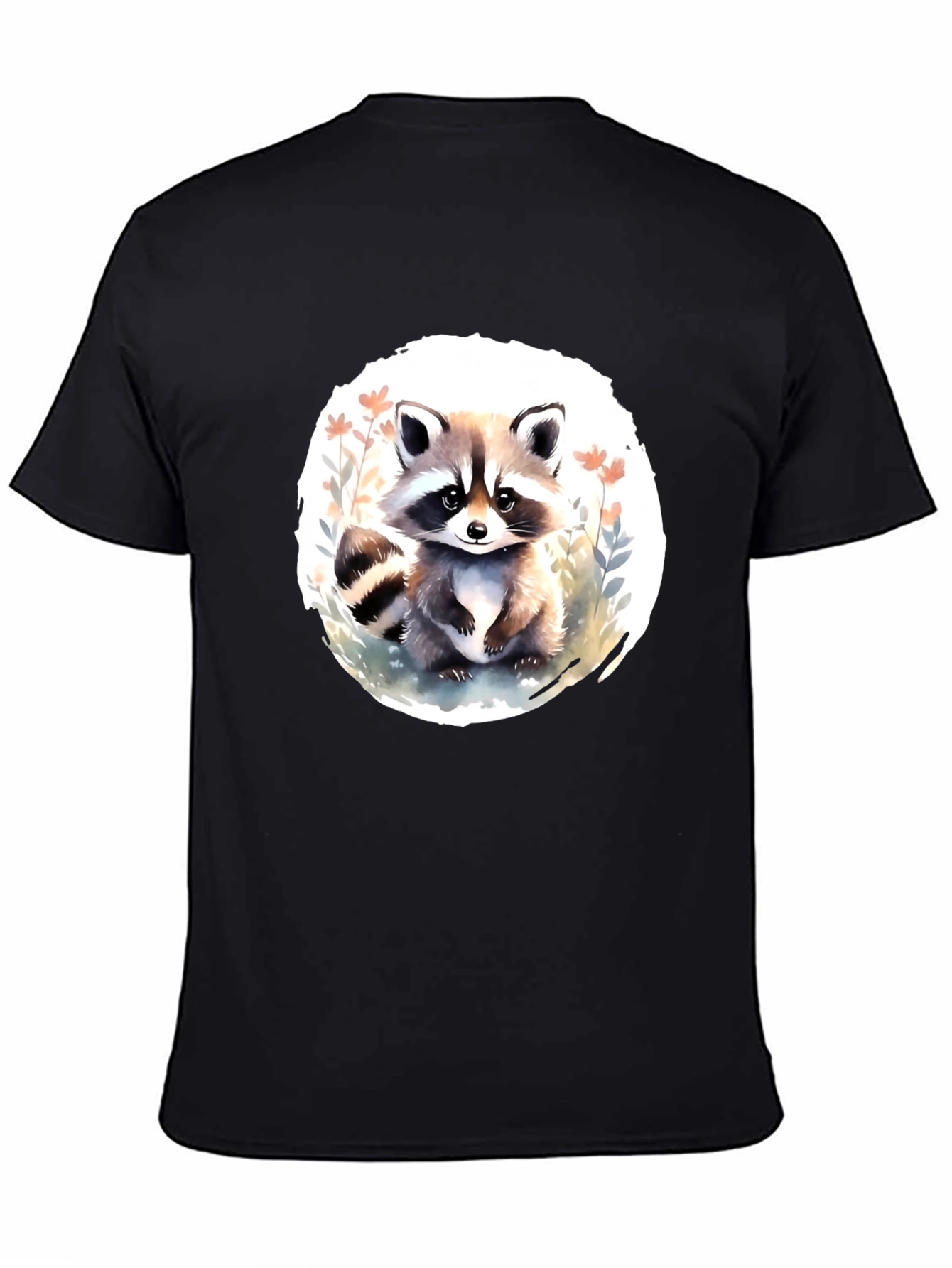 Cute Raccoon Graphic Tee - Black Casual T-Shirt