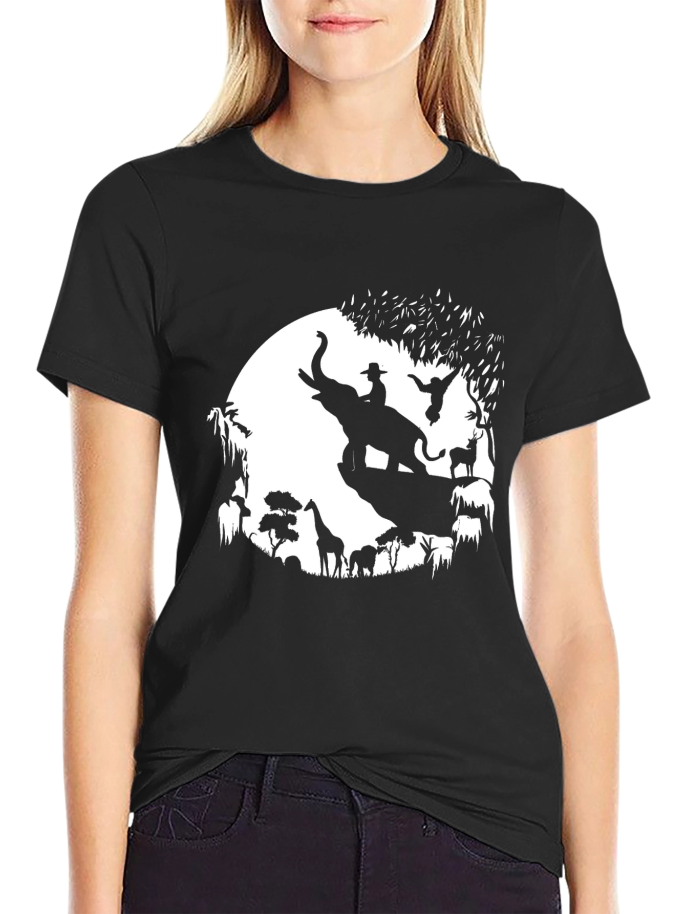 Safari Silhouette Graphic Tee - Black Cotton T-Shirt