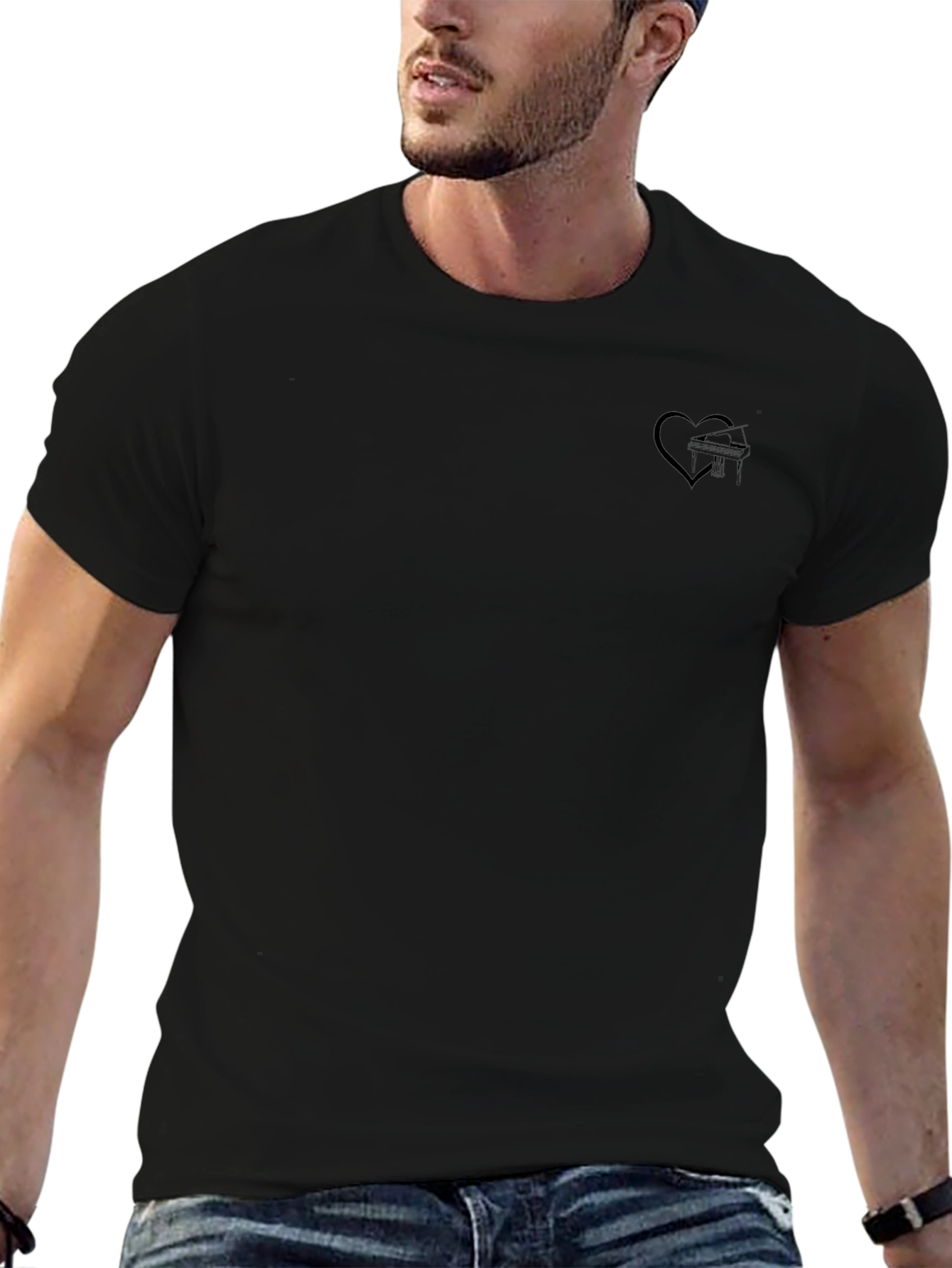 Black Graphic Tee - Heart and Airplane Design