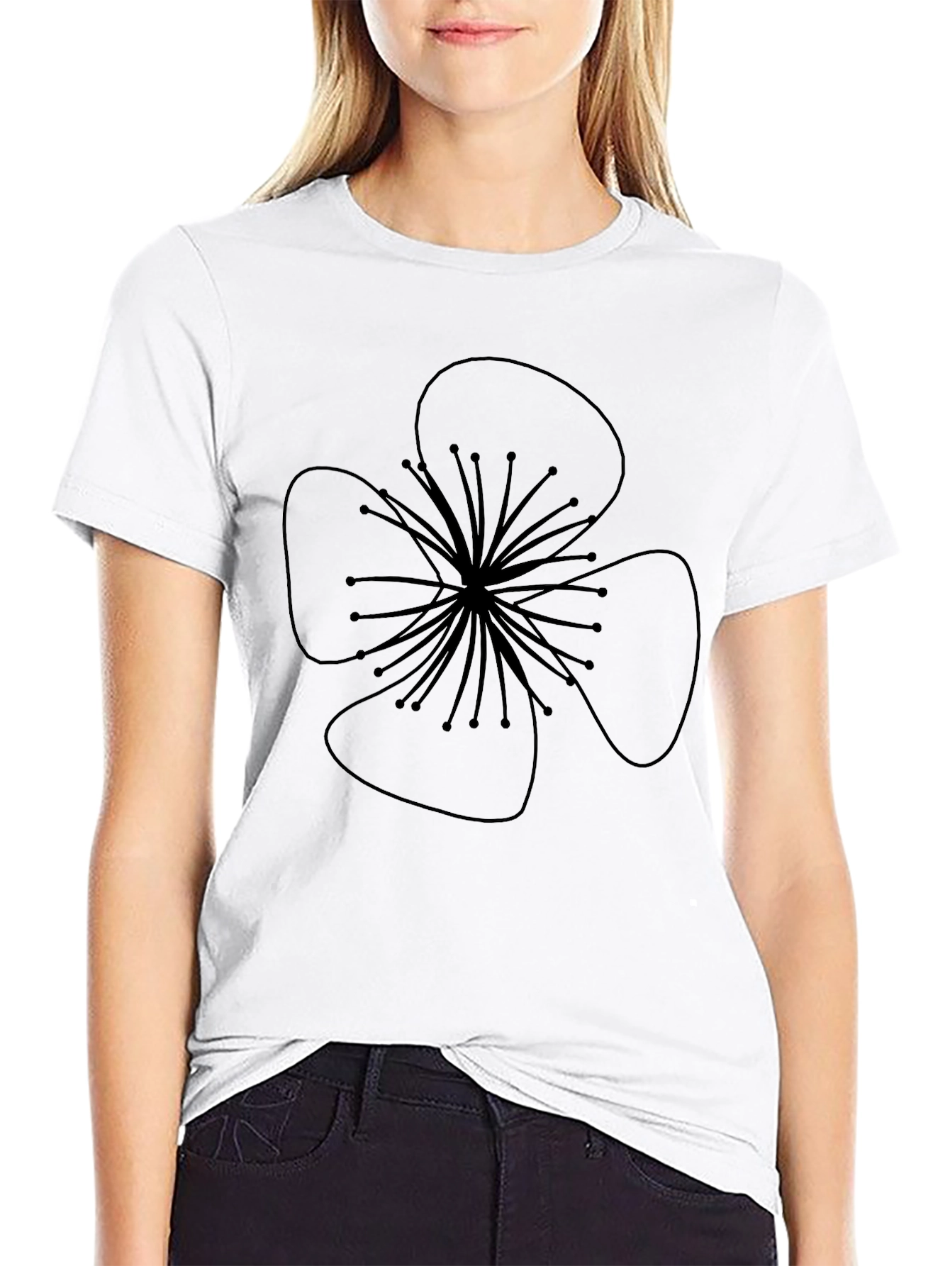 Black T-Shirt with Flower Design