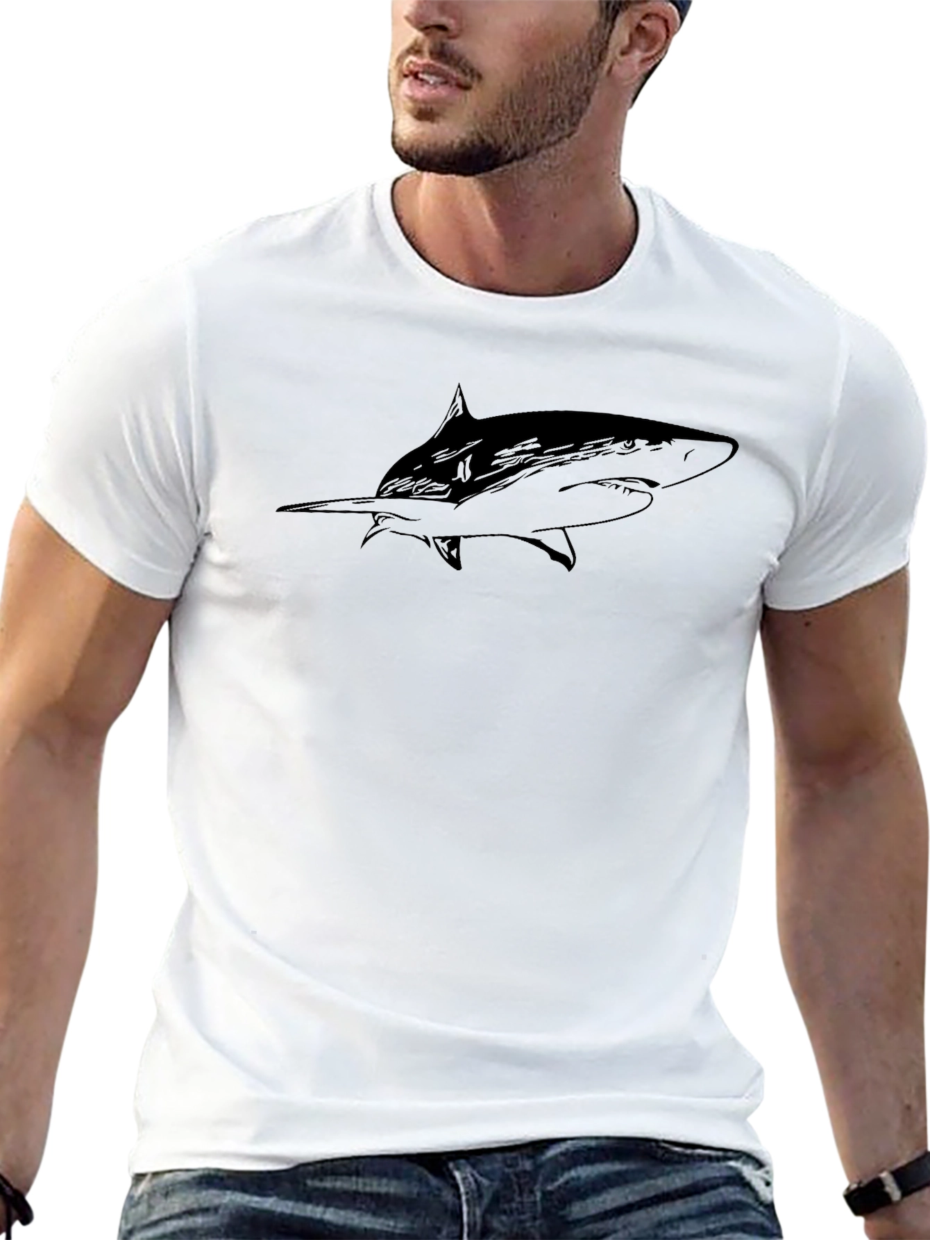 Black Shark Graphic Tee - Stylish Mens T-Shirt