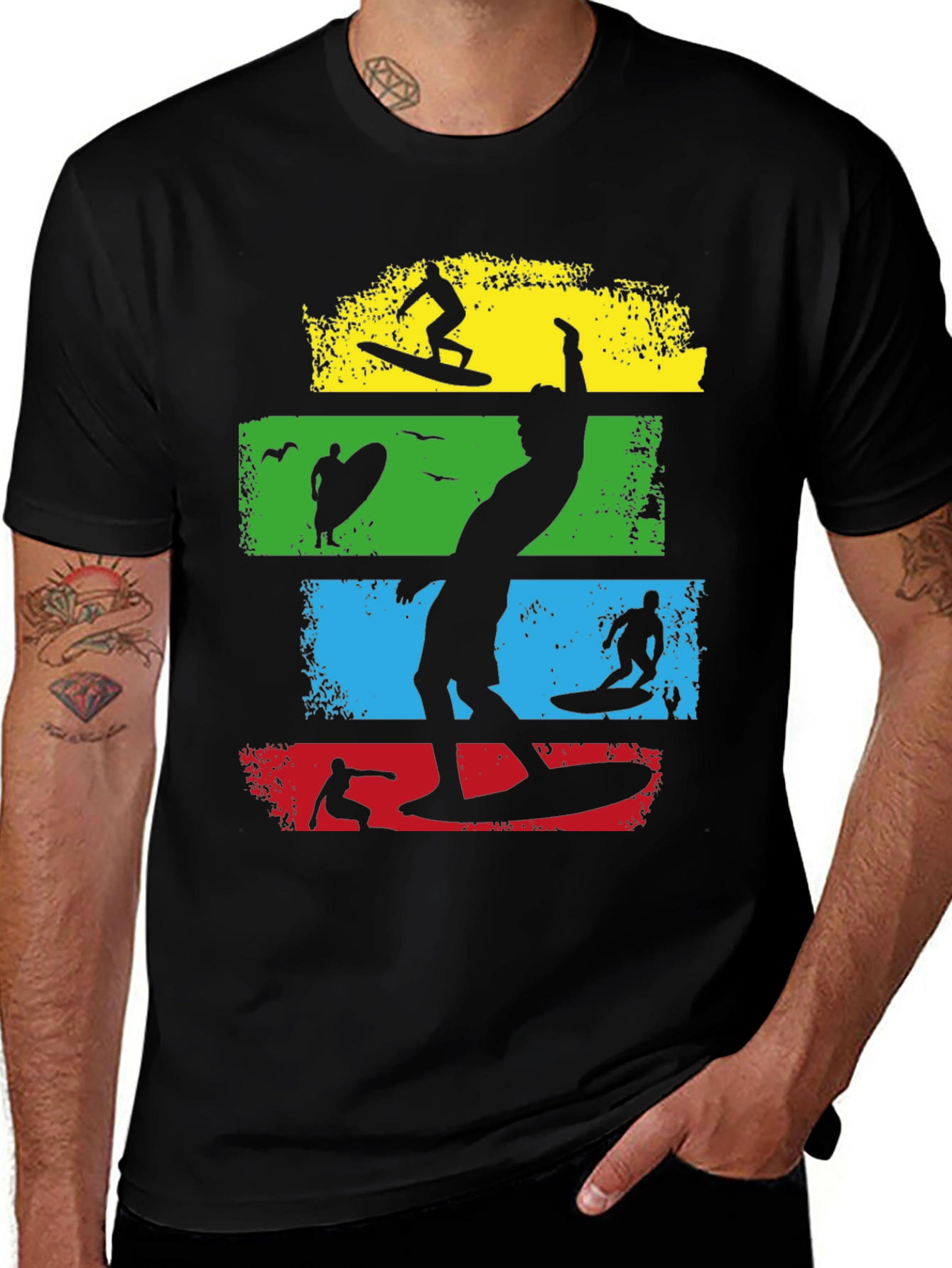 Surf Silhouette Tee - Retro Wave Design