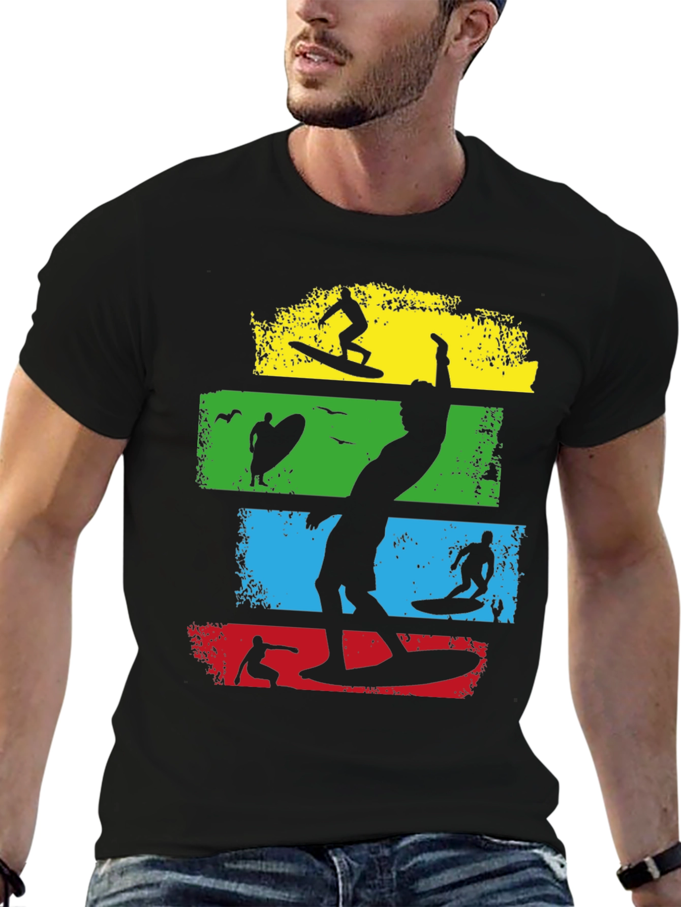 Surf Silhouette Tee - Retro Wave Design