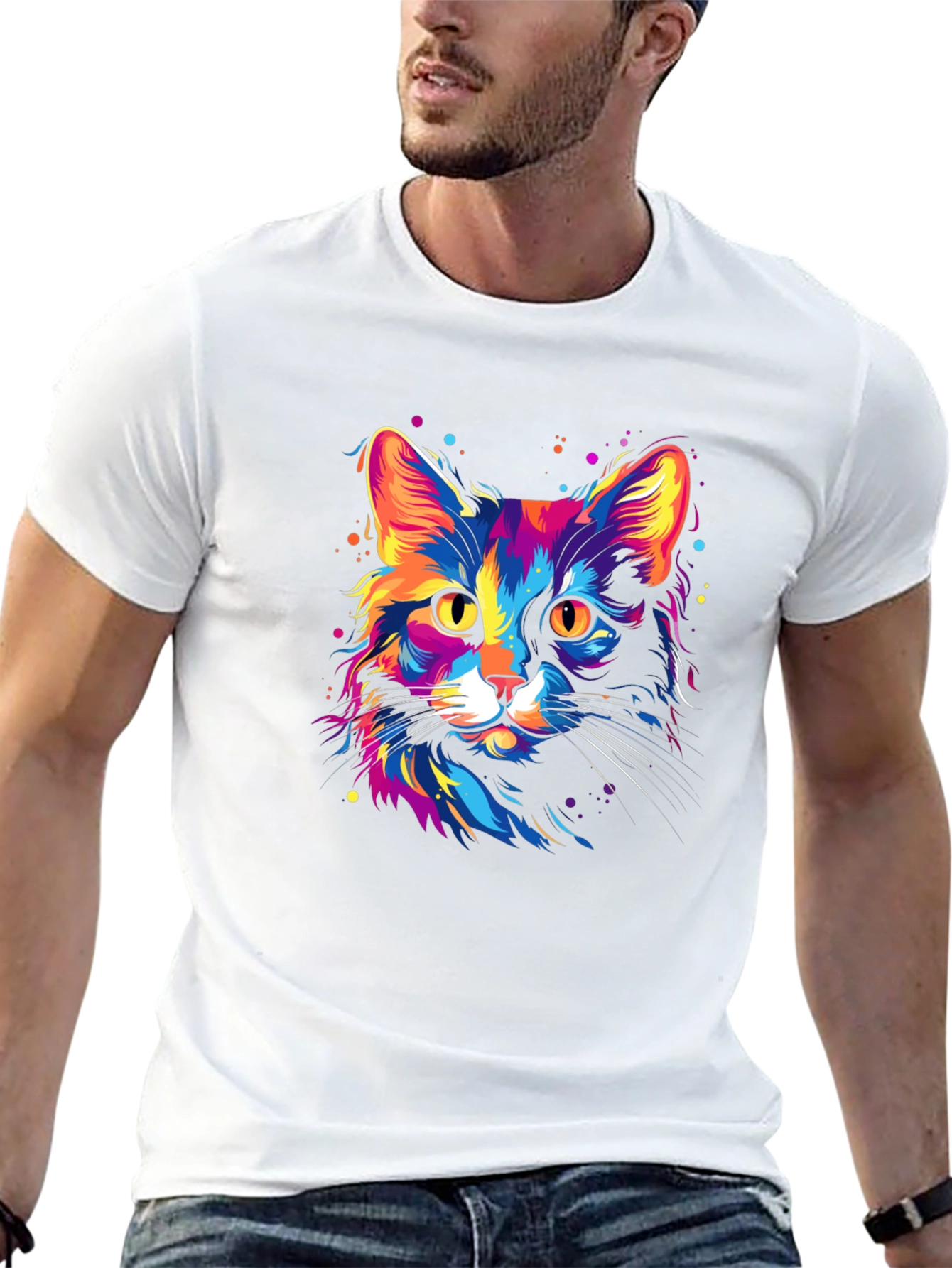 Vibrant Cat Graphic Black T-Shirt