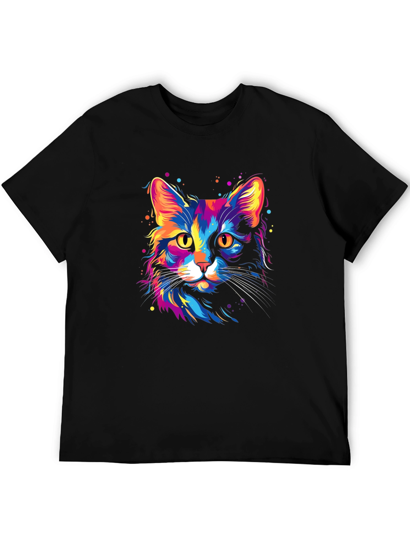 Vibrant Cat Graphic Black T-Shirt