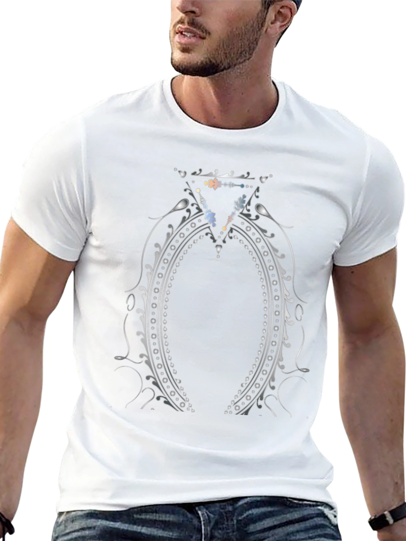 Elegant Silver Ornament Black T-Shirt