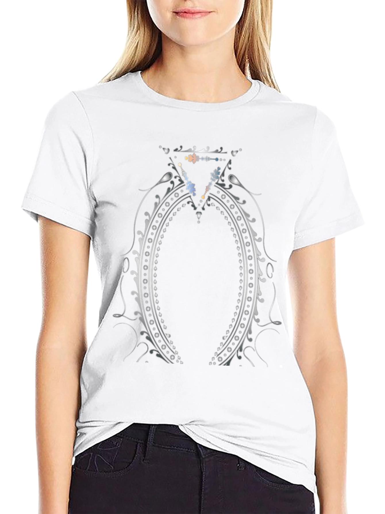 Elegant Silver Ornament Black T-Shirt