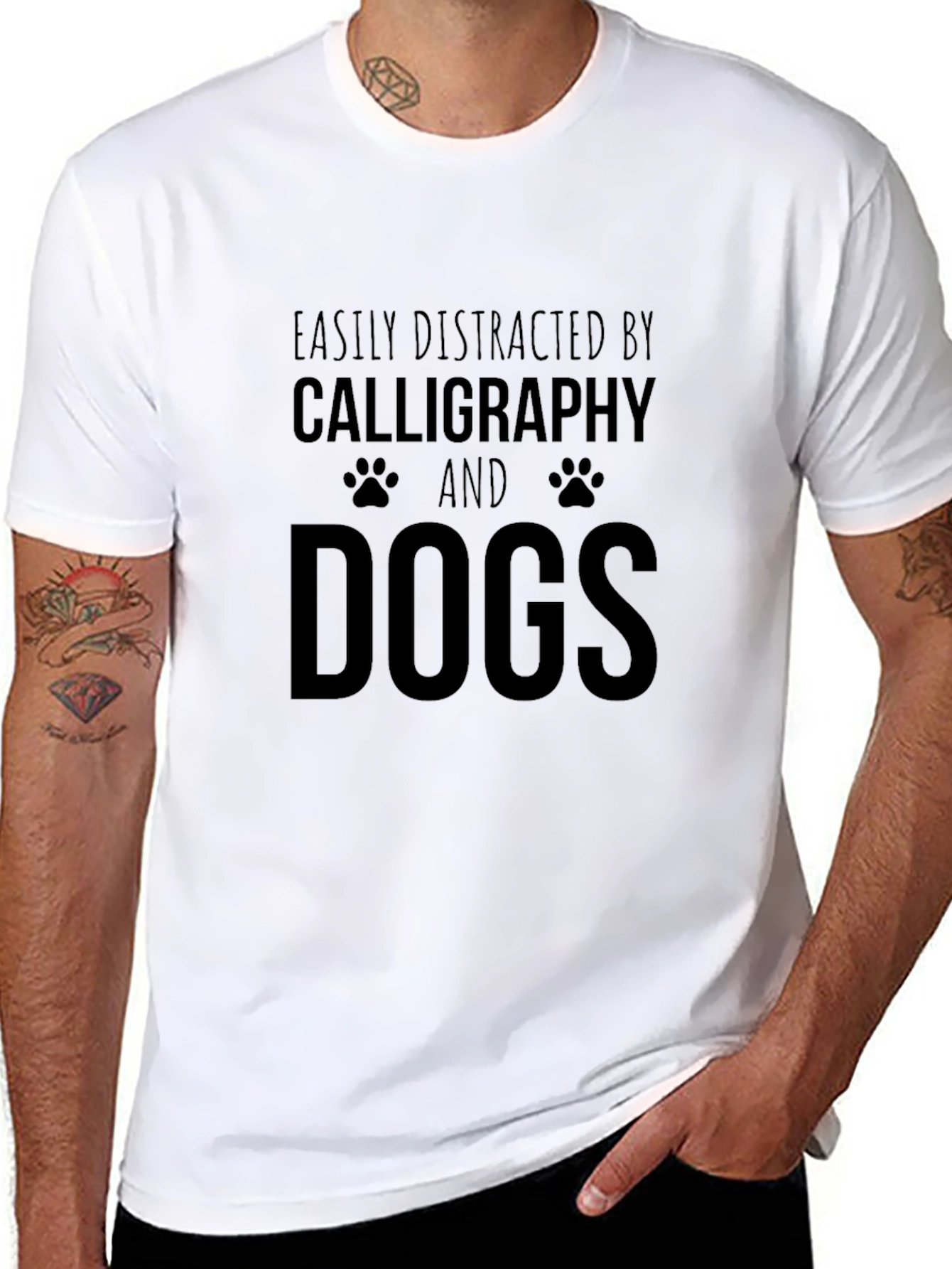 Easily Distracted By Calligraphy and Dogs T-Shirt