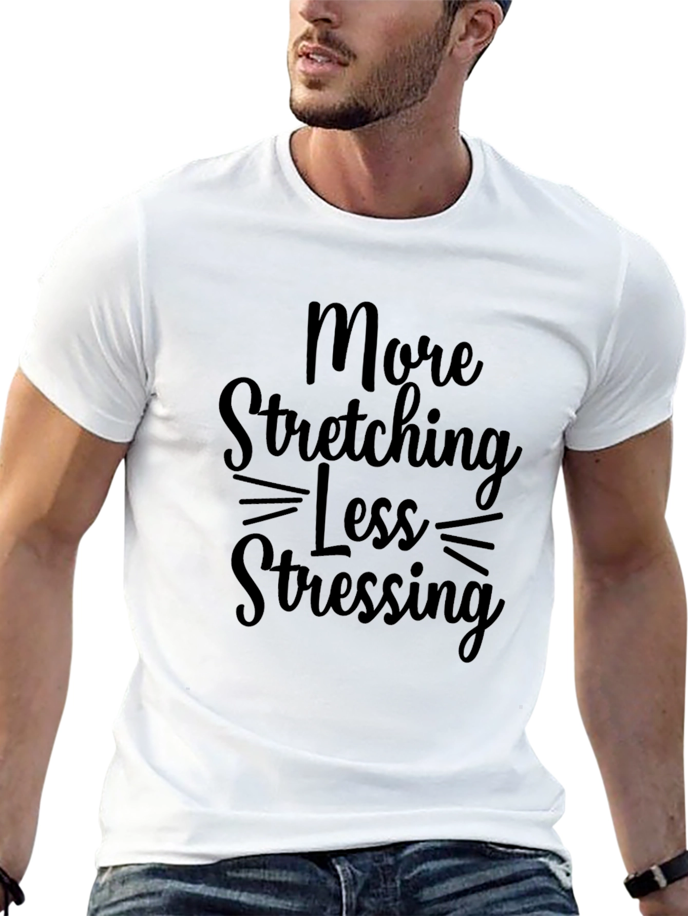 More Stretching Less Stressing Black T-Shirt