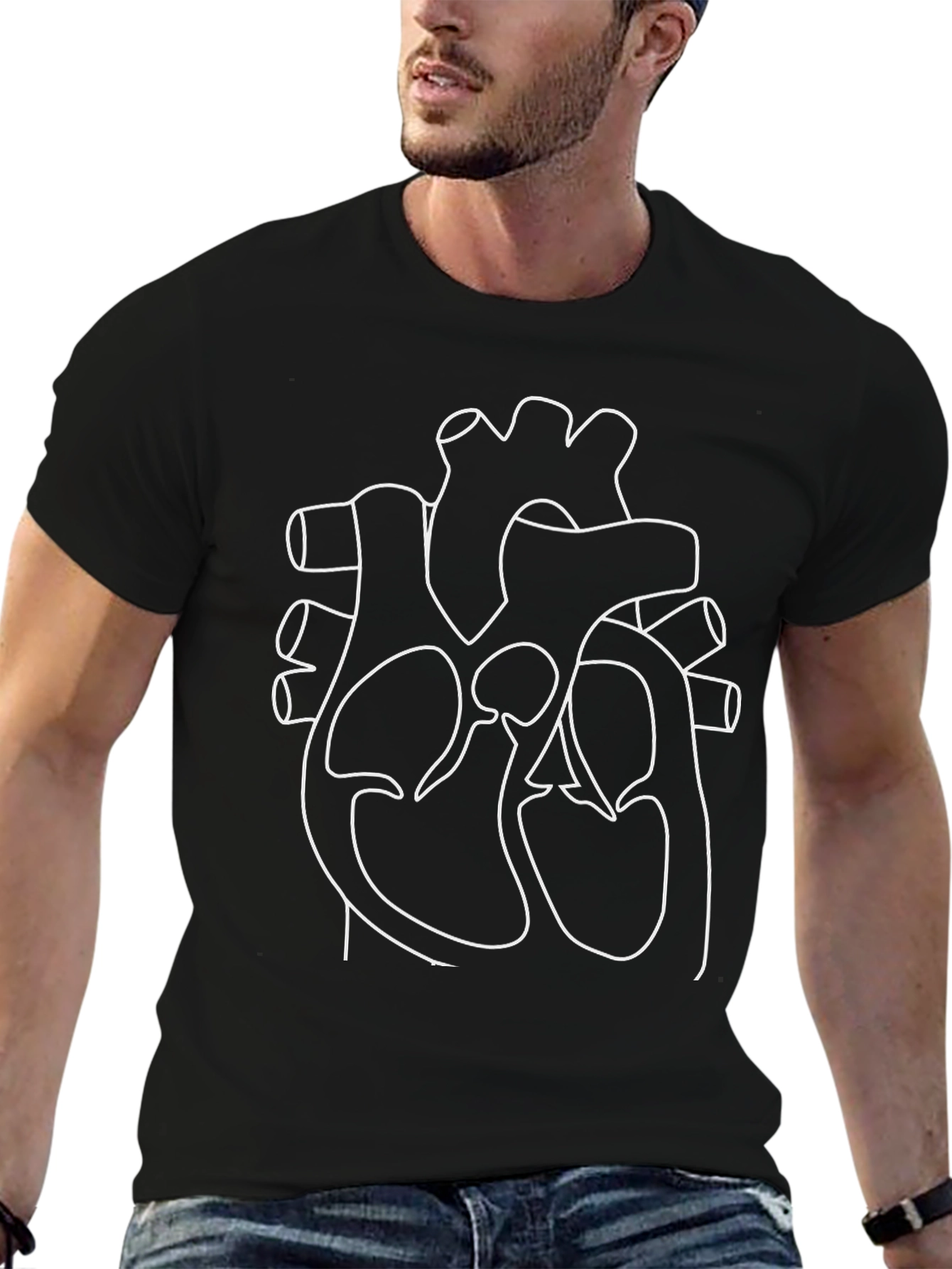 Anatomical Heart Outline T-Shirt - Black