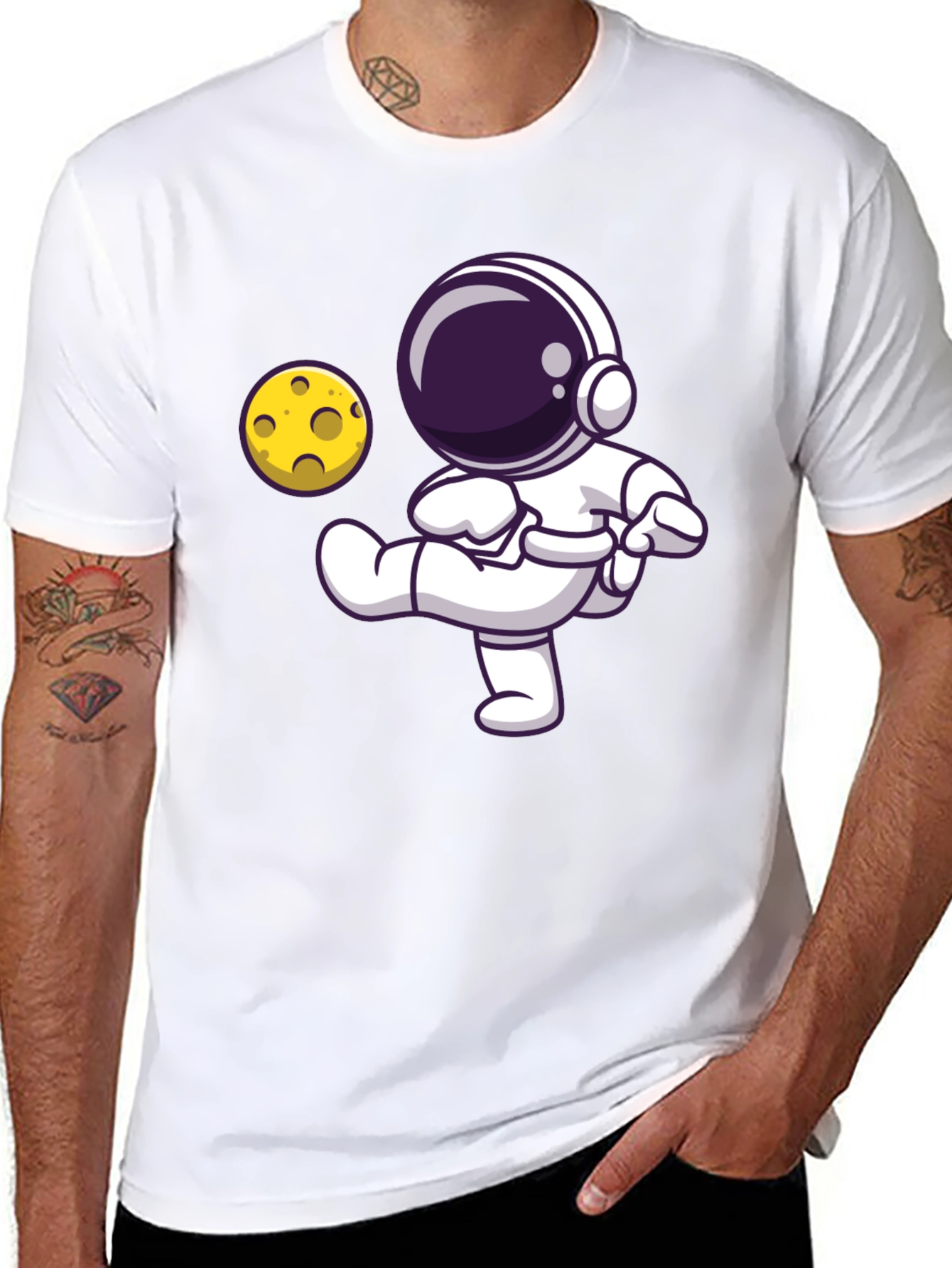 Astronaut Kicking Moon T-Shirt - Black