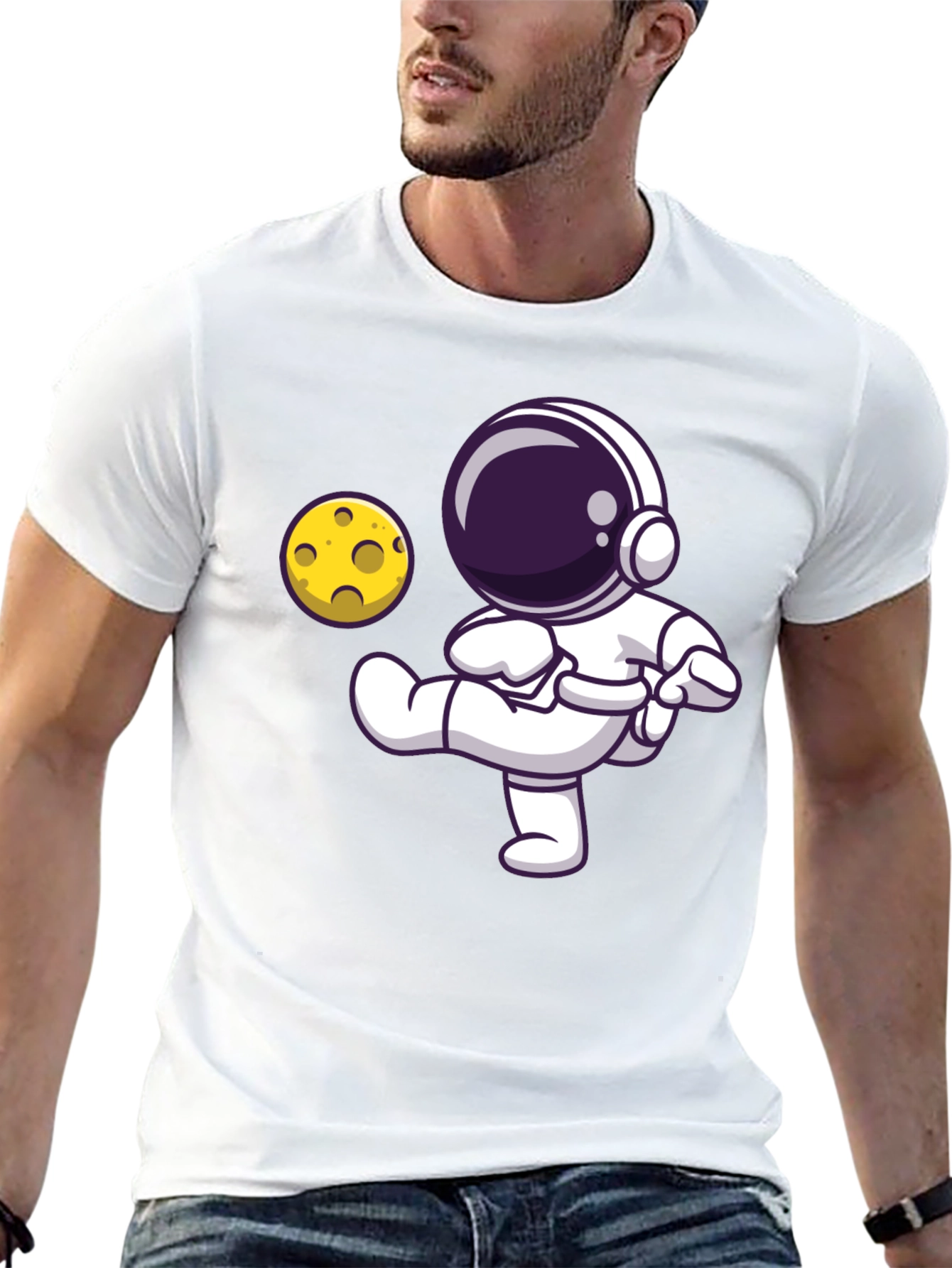 Astronaut Kicking Moon T-Shirt - Black