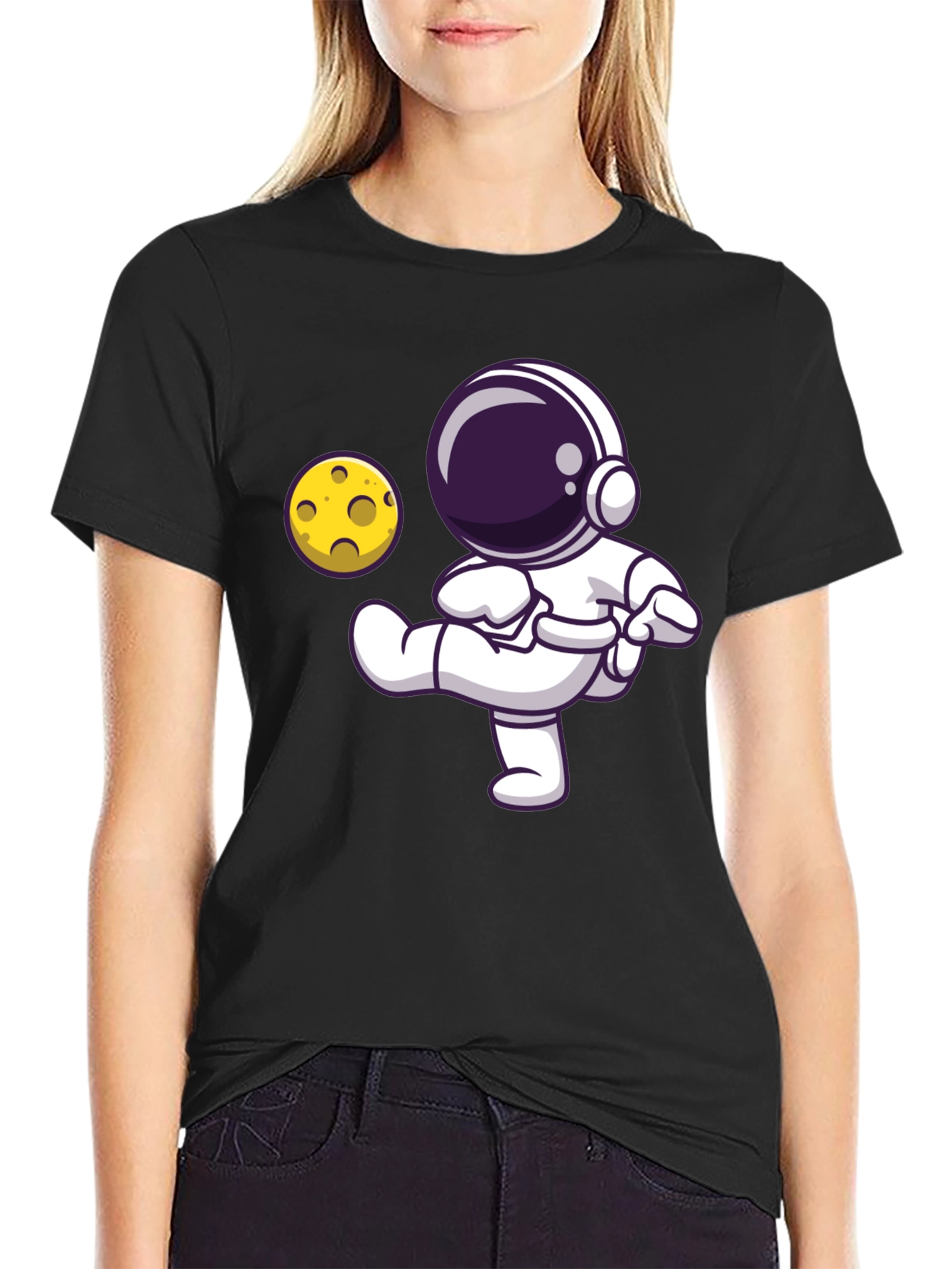 Astronaut Kicking Moon T-Shirt - Black