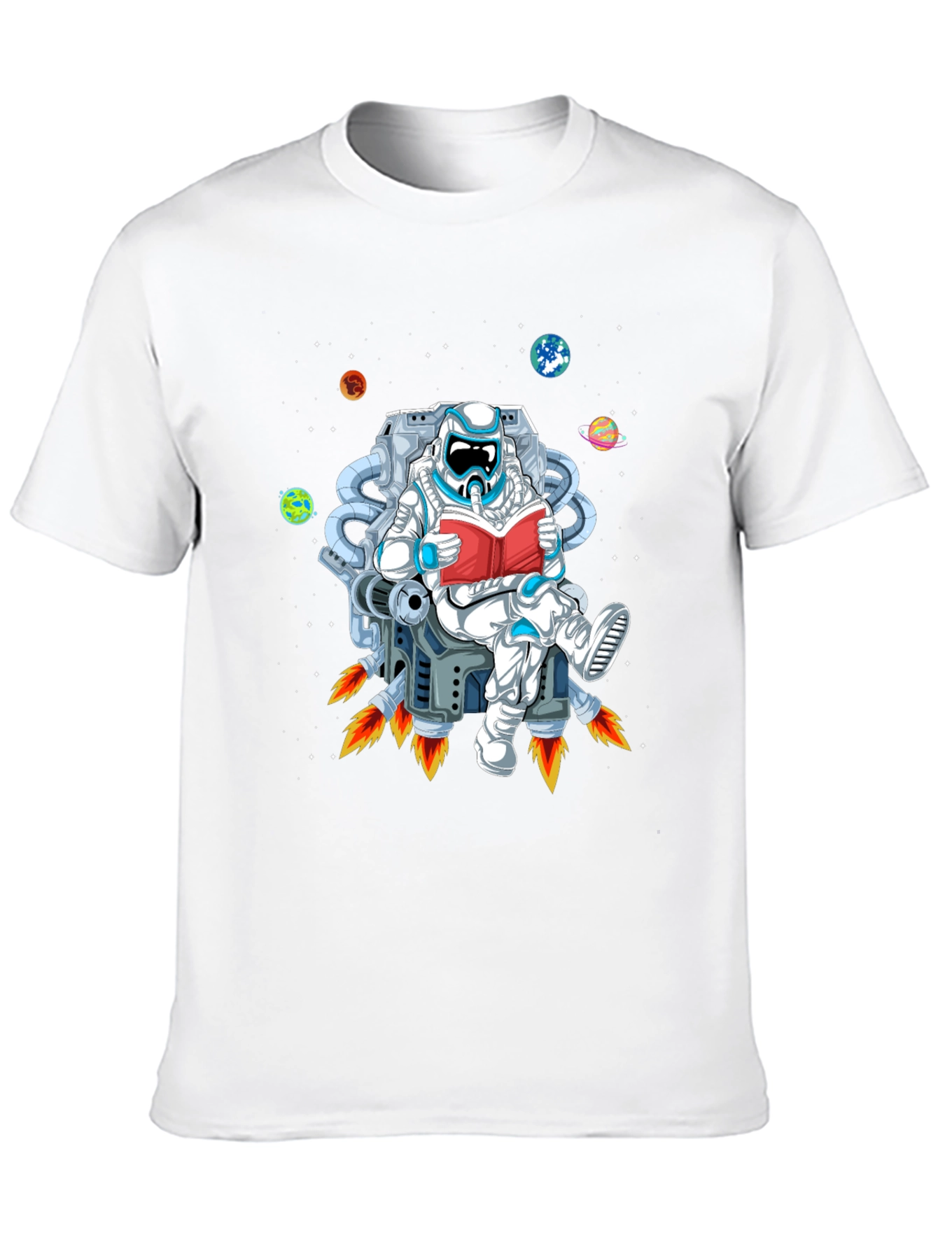 Astronaut Reading in Space Black T-Shirt