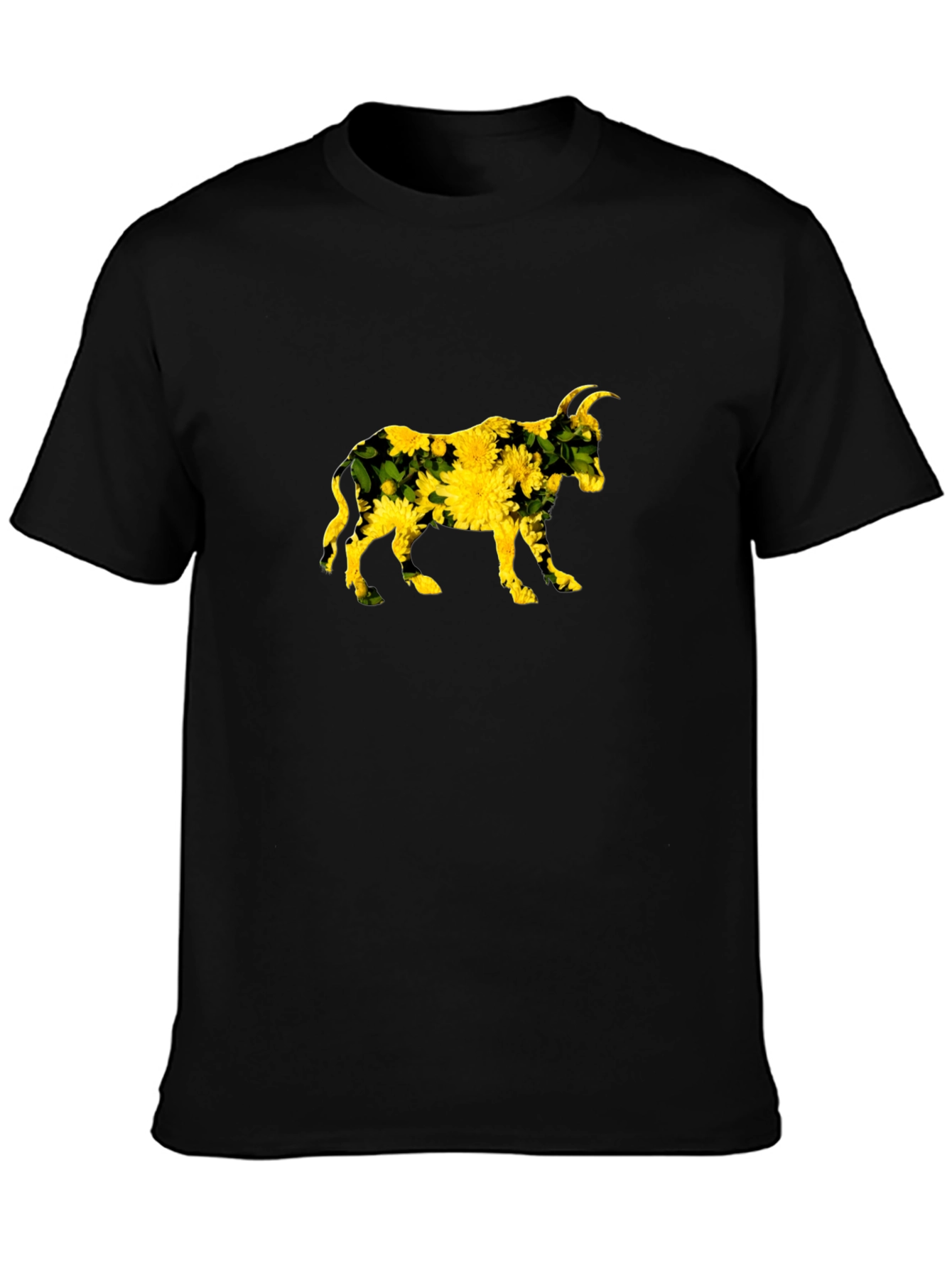 Floral Bull Graphic Black Tee
