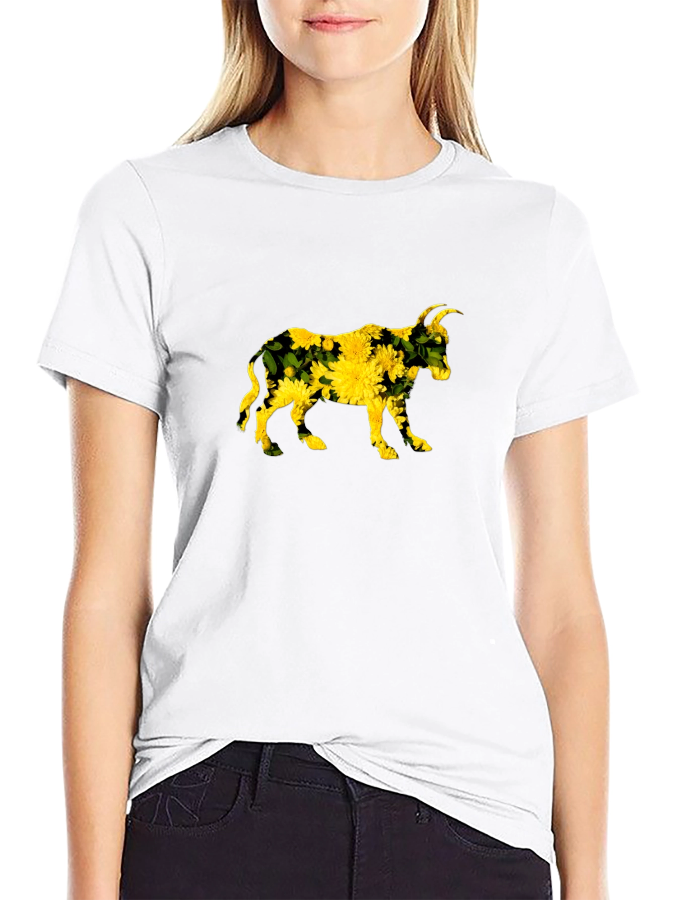 Floral Bull Graphic Black Tee