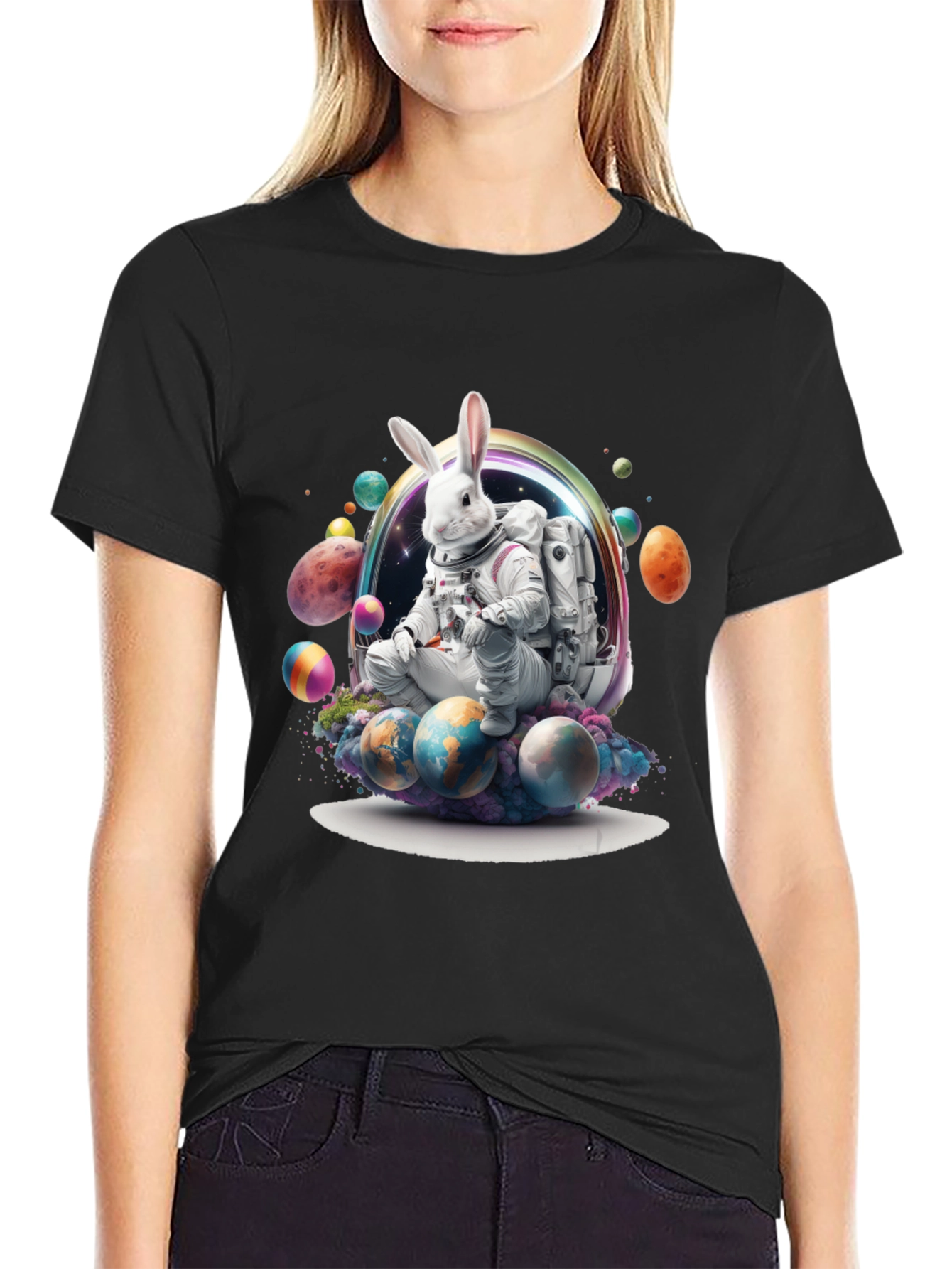 Space Easter Bunny Graphic T-Shirt