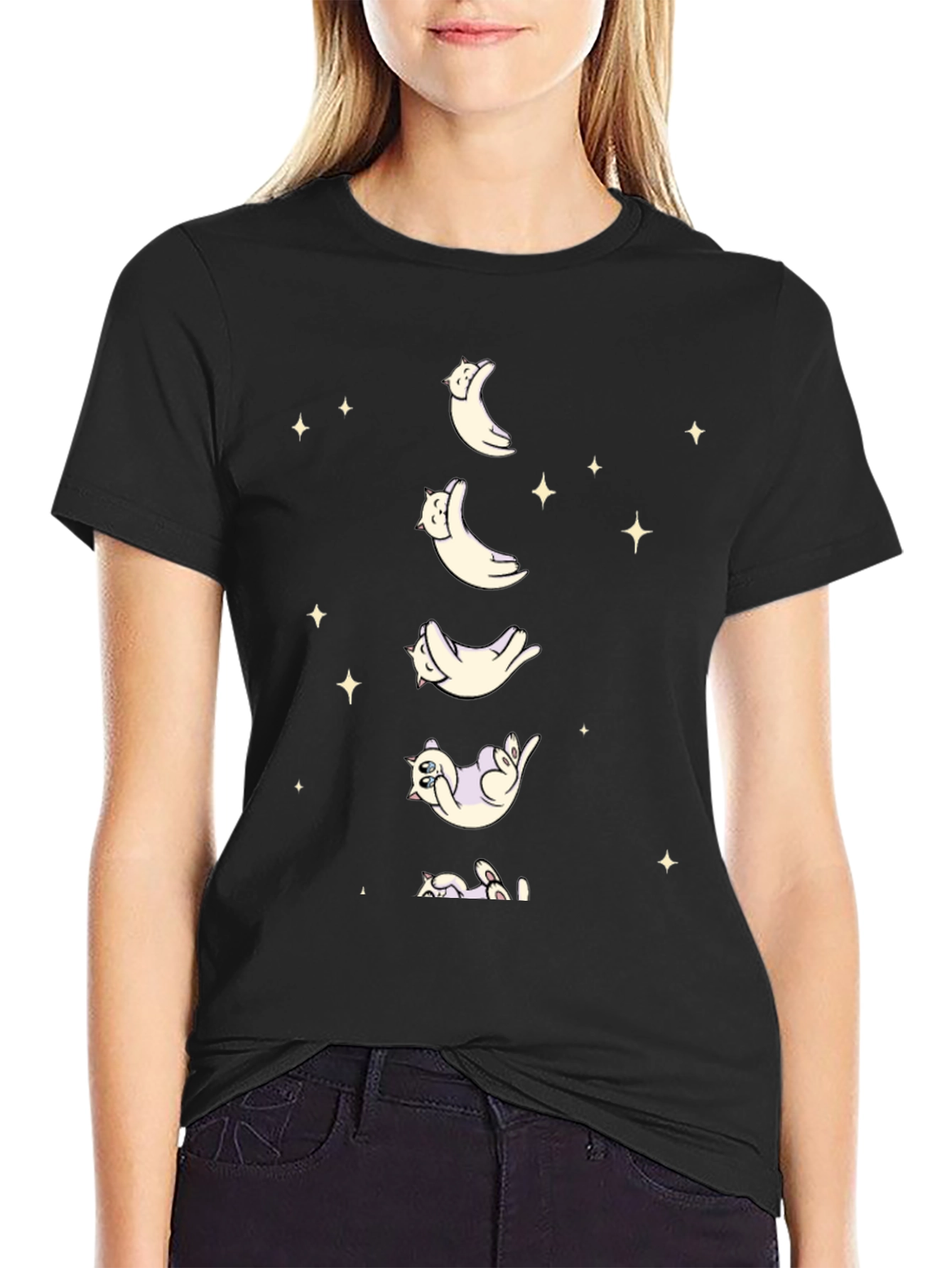 Cat Moon Phases Graphic T-Shirt