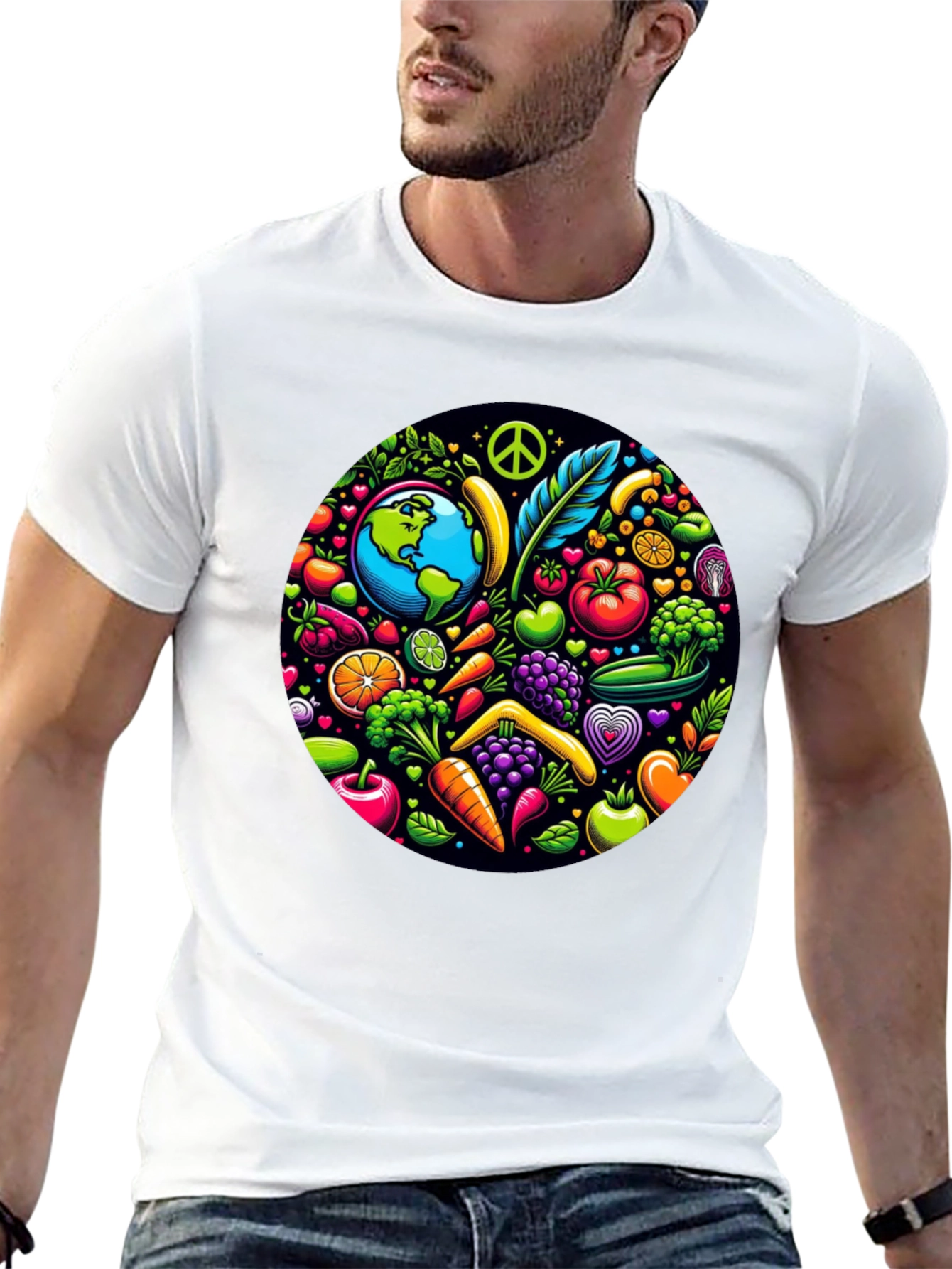 Vegan Earth T-Shirt: Peace Love & Veggies!