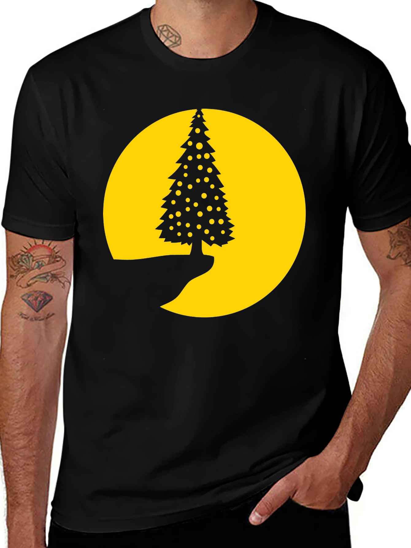 Christmas Tree Moon Graphic Tee - Black