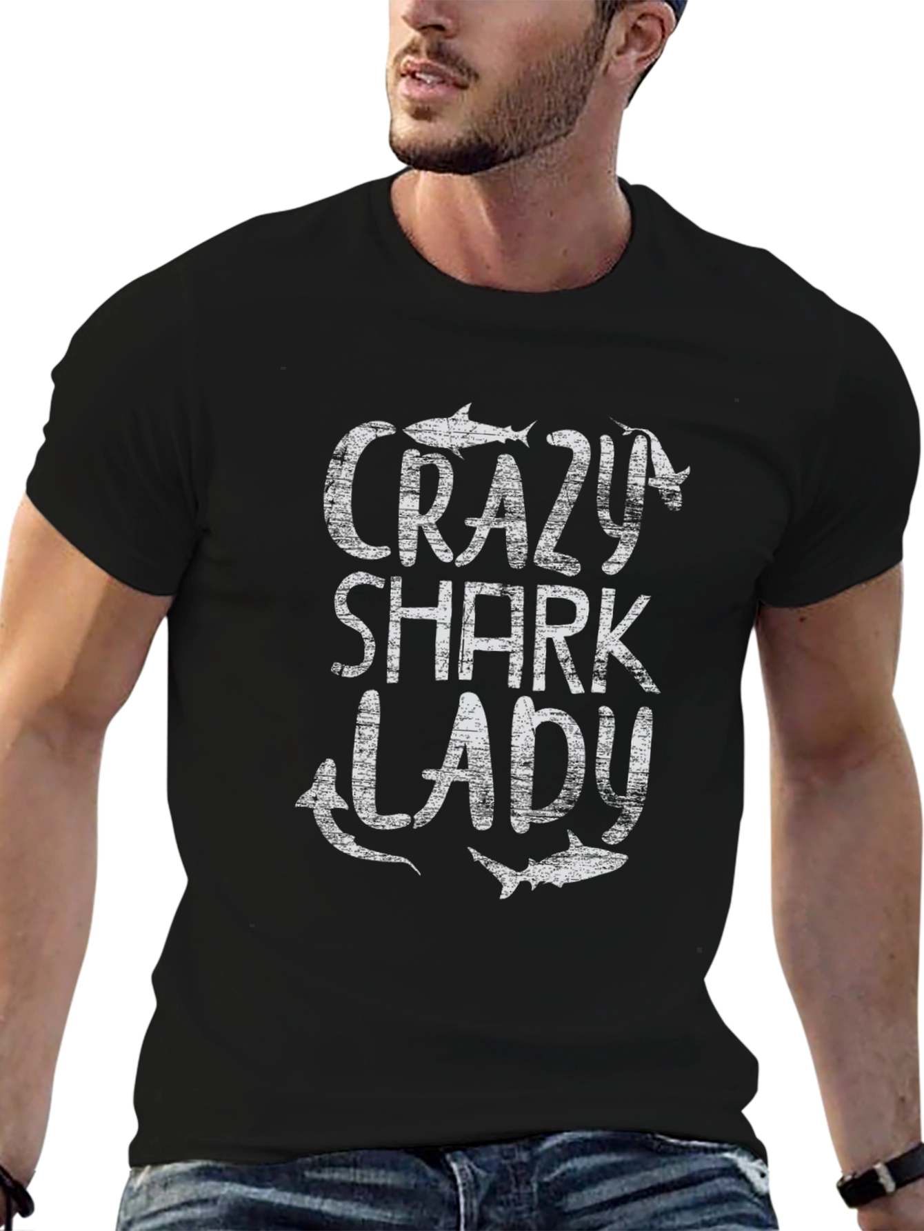 Crazy Shark Lady T-Shirt - Novelty Graphic Tee
