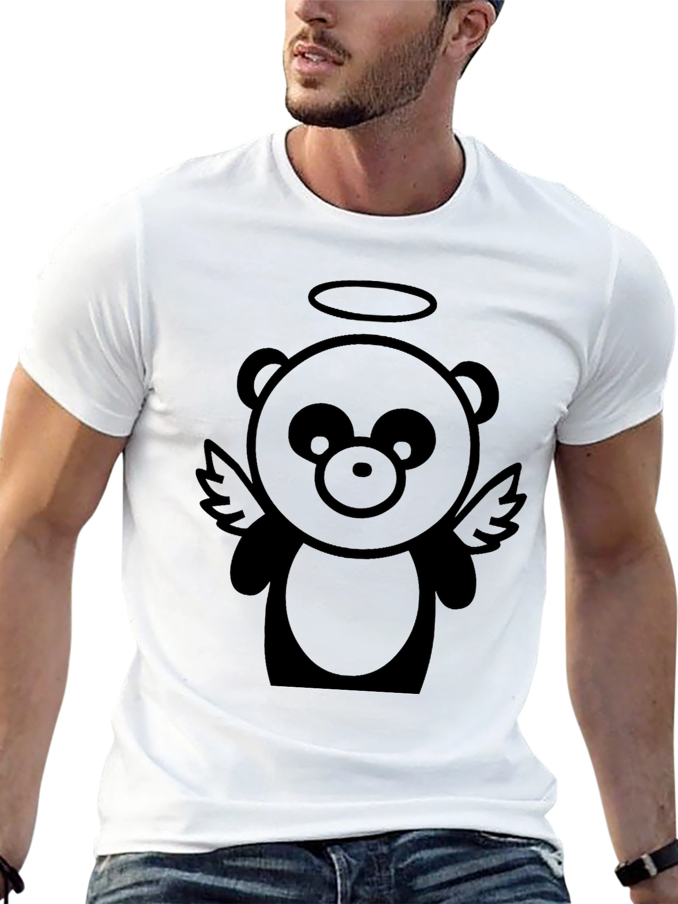 Angel Bear Graphic T-Shirt - Black Casual Tee