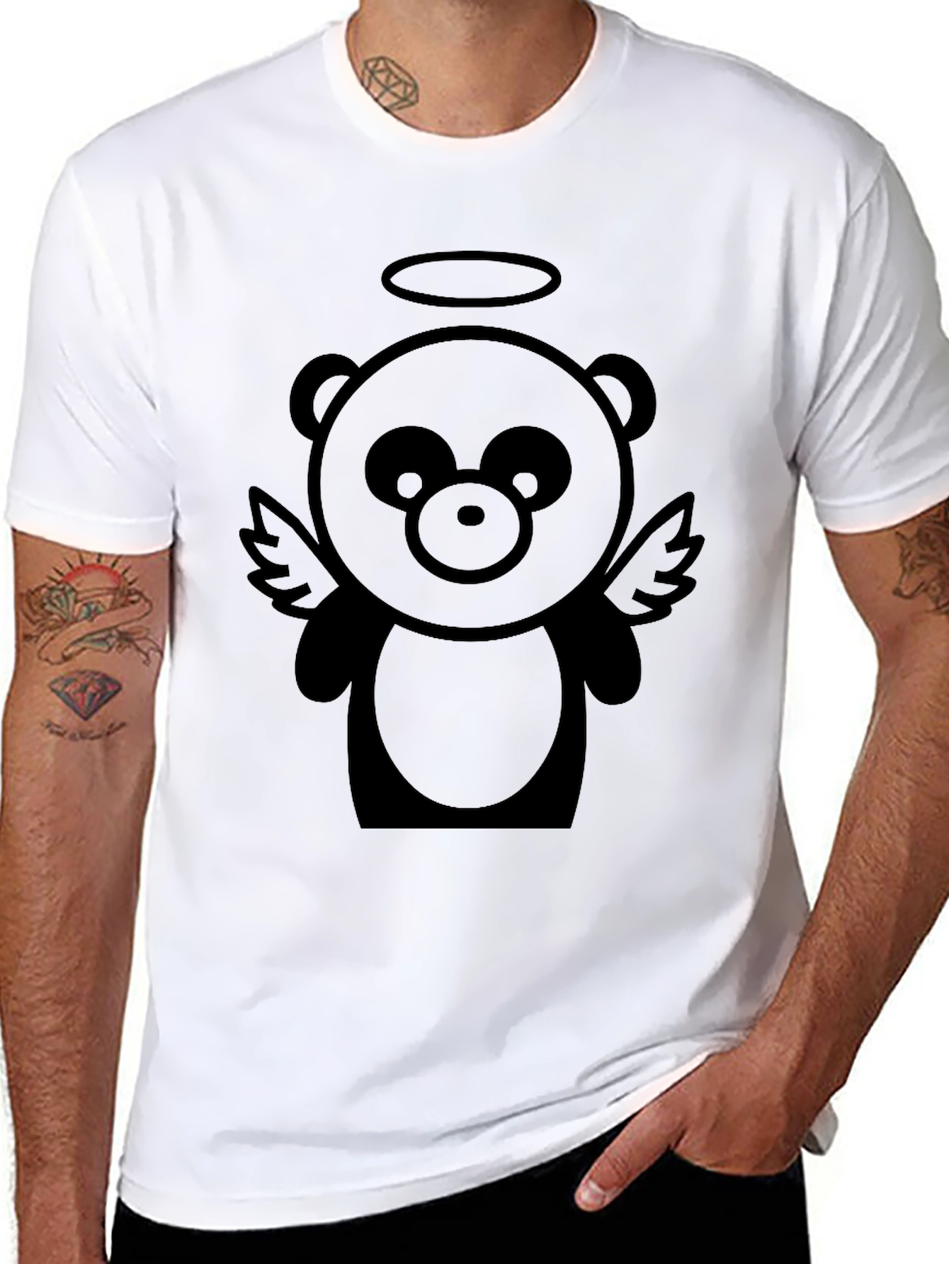 Angel Bear Graphic T-Shirt - Black Casual Tee