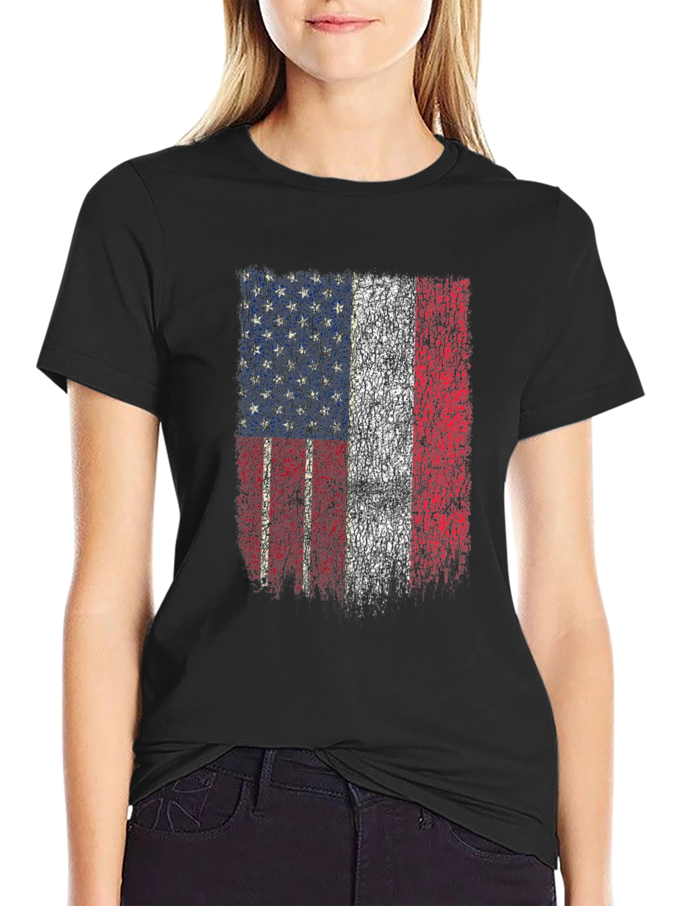 American France Flag Distressed Graphic Tee