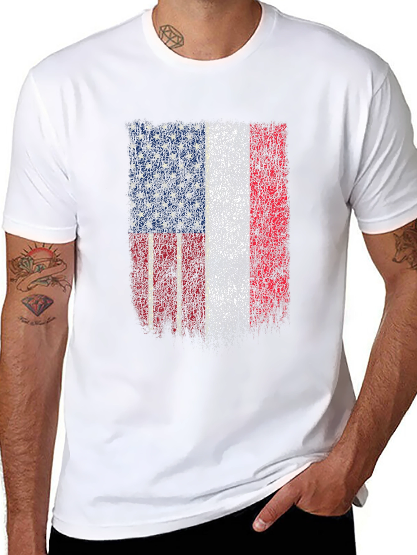 American France Flag Distressed Graphic Tee