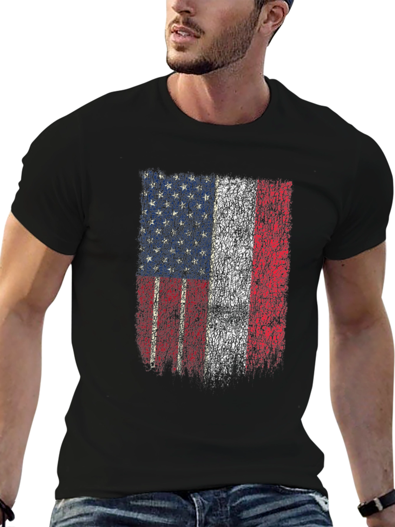 American France Flag Distressed Graphic Tee