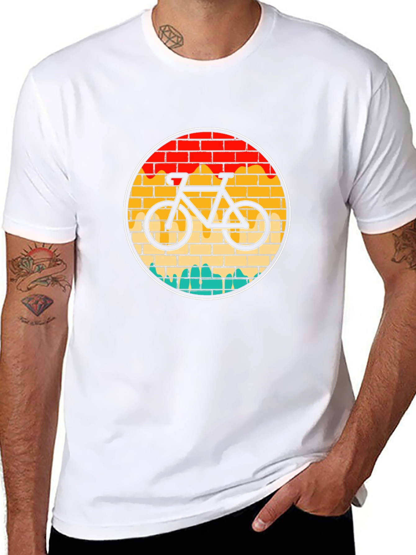 Retro Bike T-Shirt - Brick Wall Design