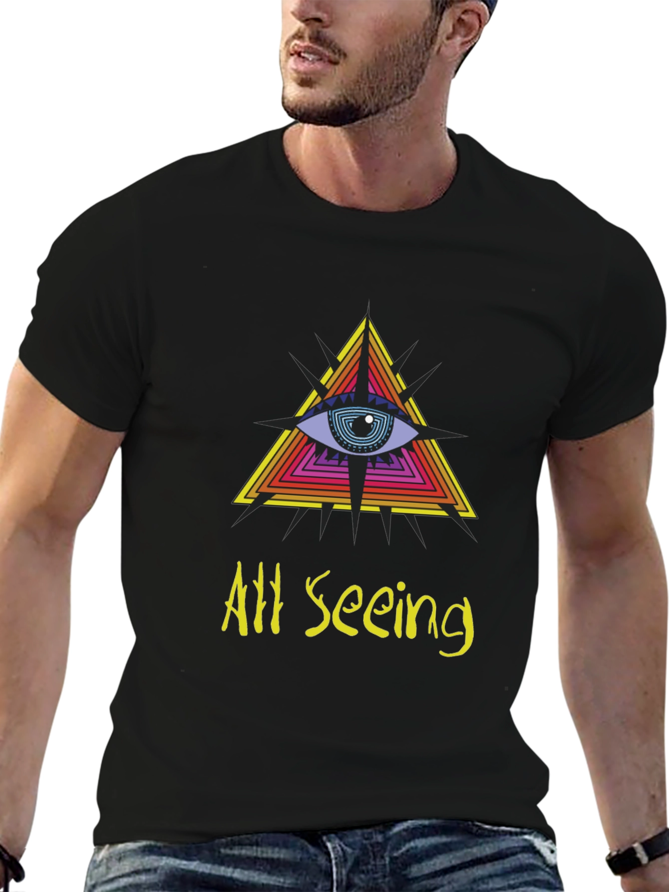 All Seeing Eye Graphic Tee - Black Cotton T-Shirt