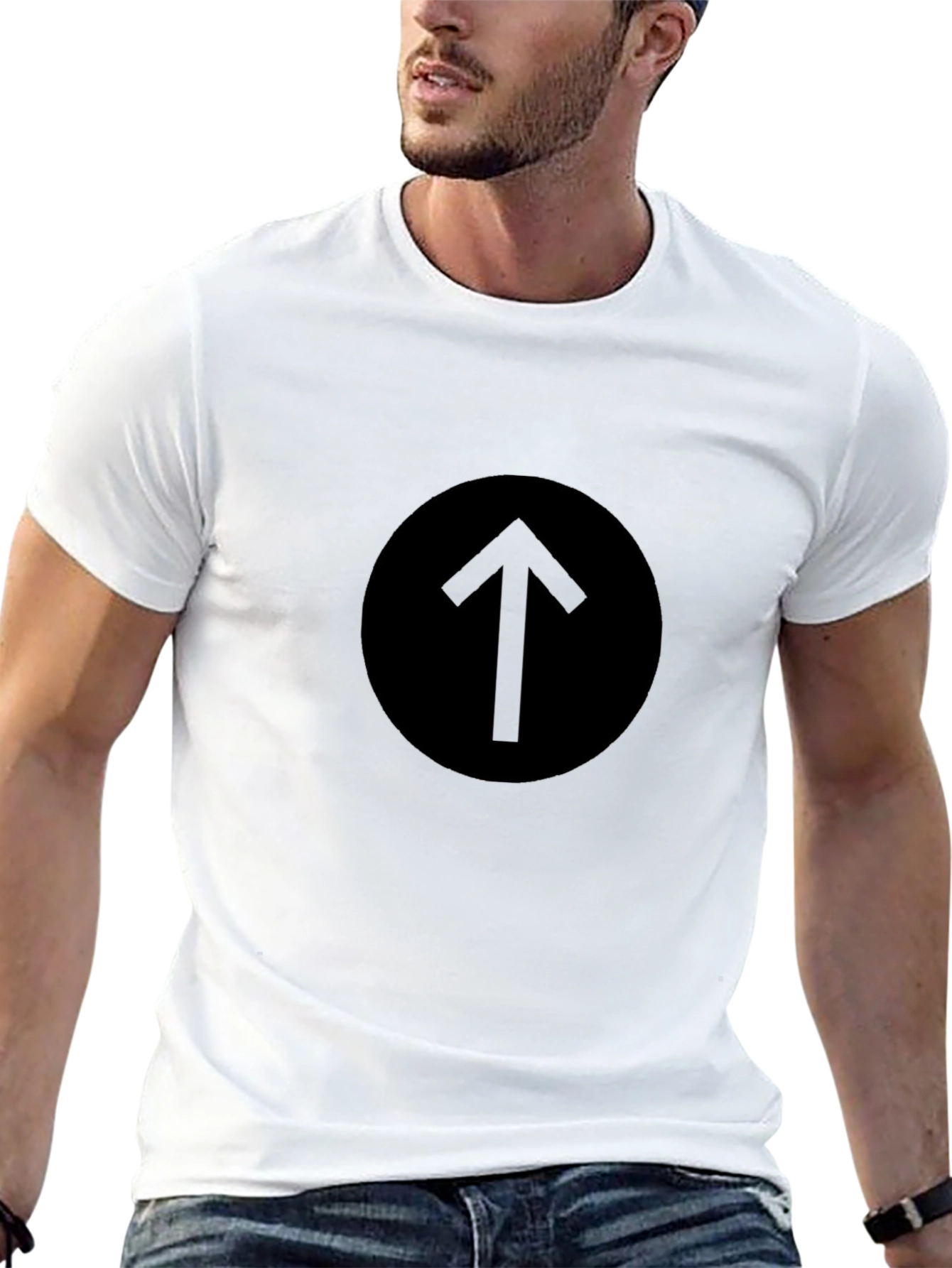 Black T-Shirt with Upward Arrow Graphic