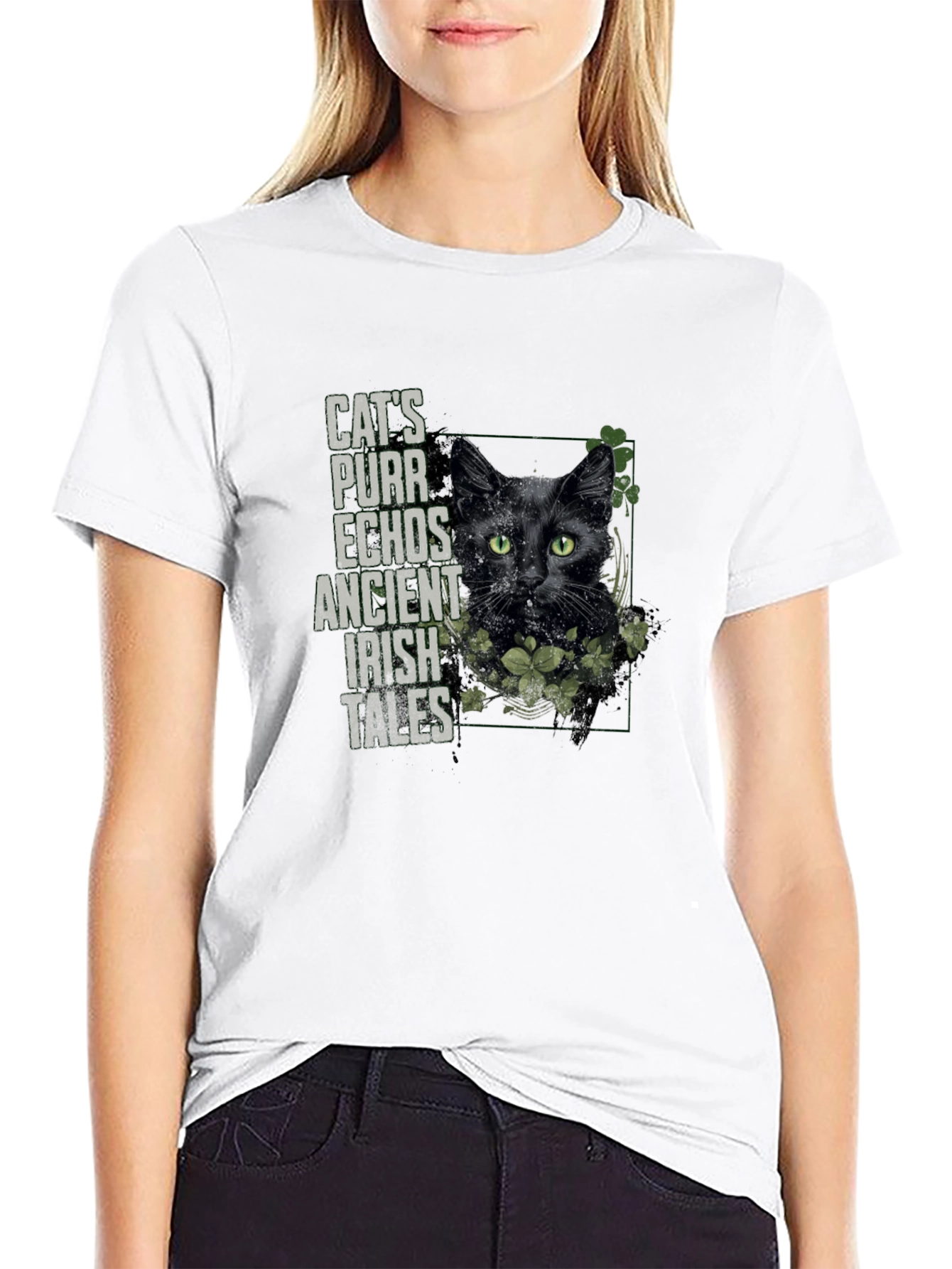 Cats Purr Irish Tales Black T-Shirt