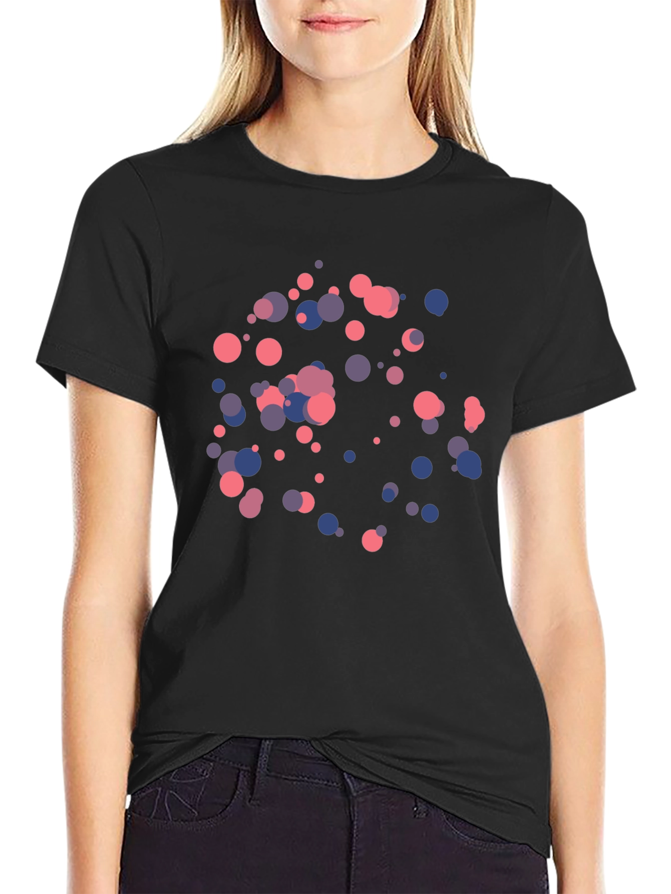 Modern Abstract Circle Pattern Black T-Shirt