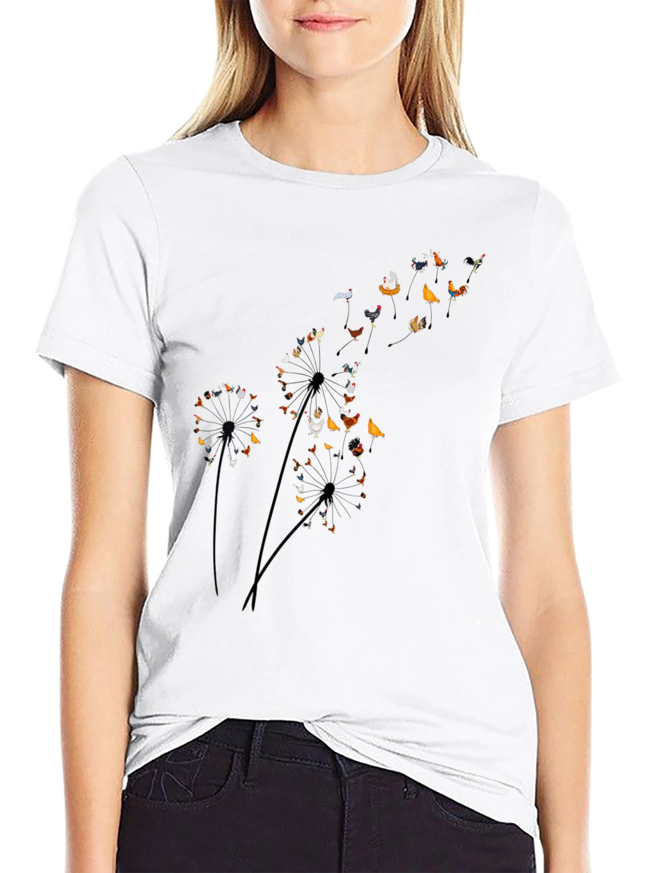 Chicken Dandelion Black T-Shirt