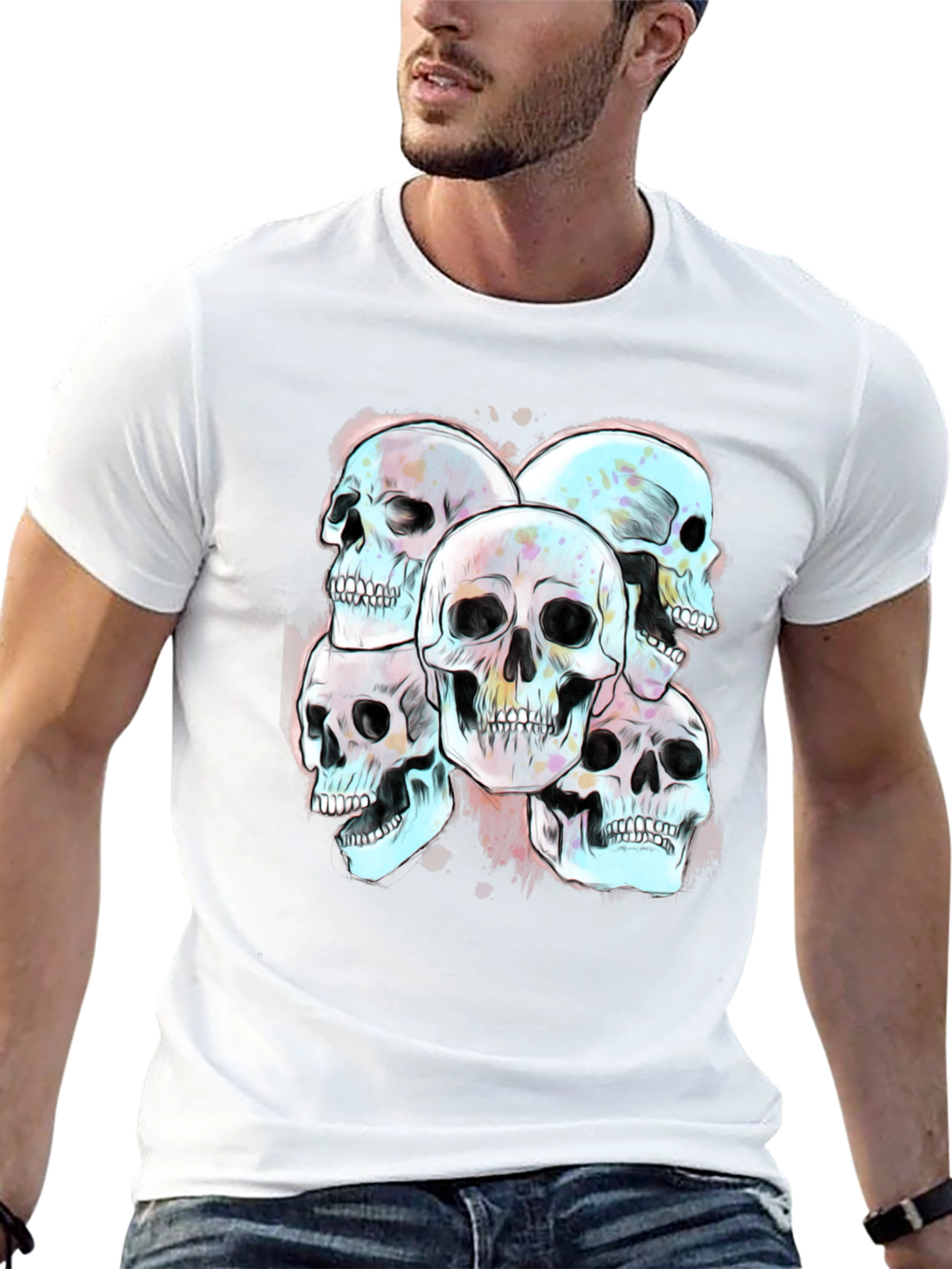 Skull Graphic Print Mens Tee - Edgy Style