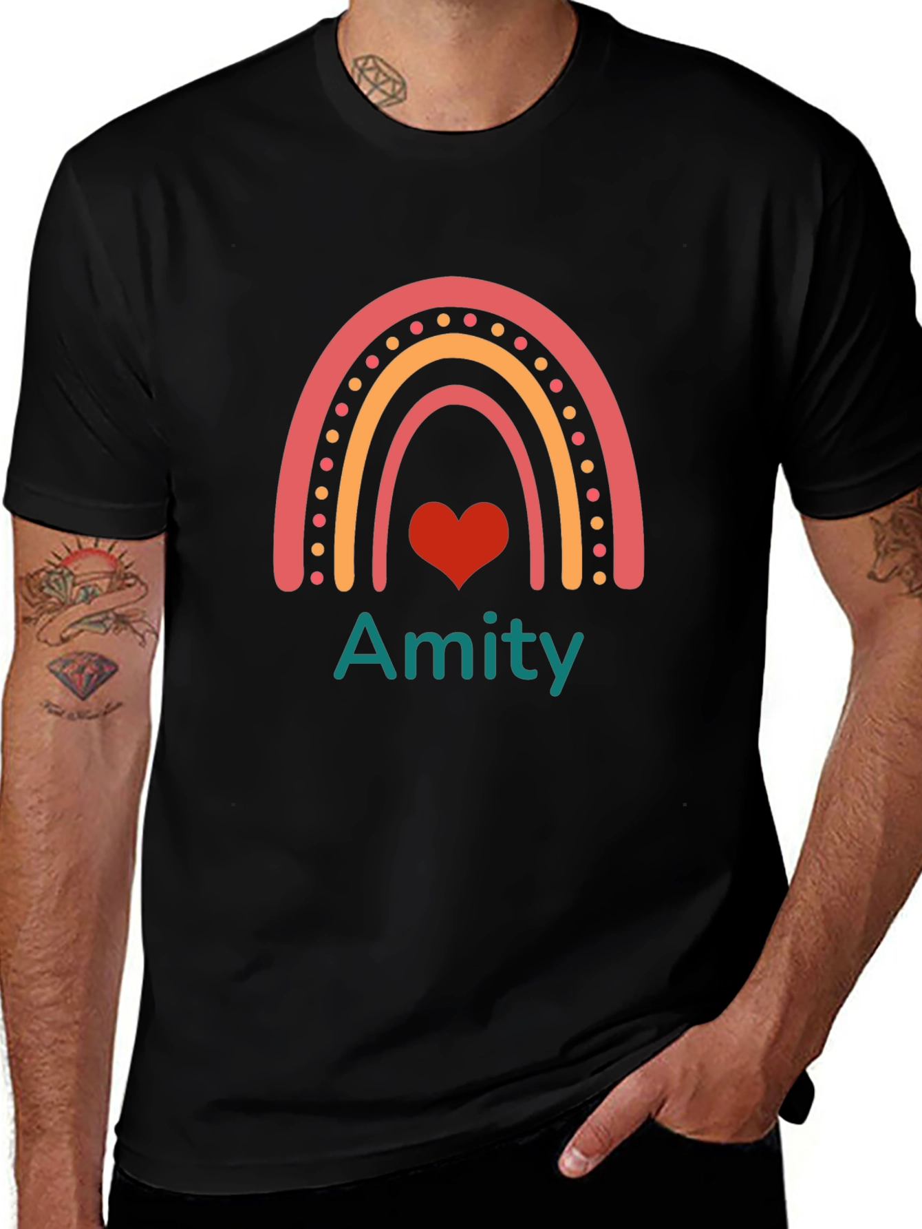 Amity Rainbow Heart Graphic Tee - Trendy Casual Top