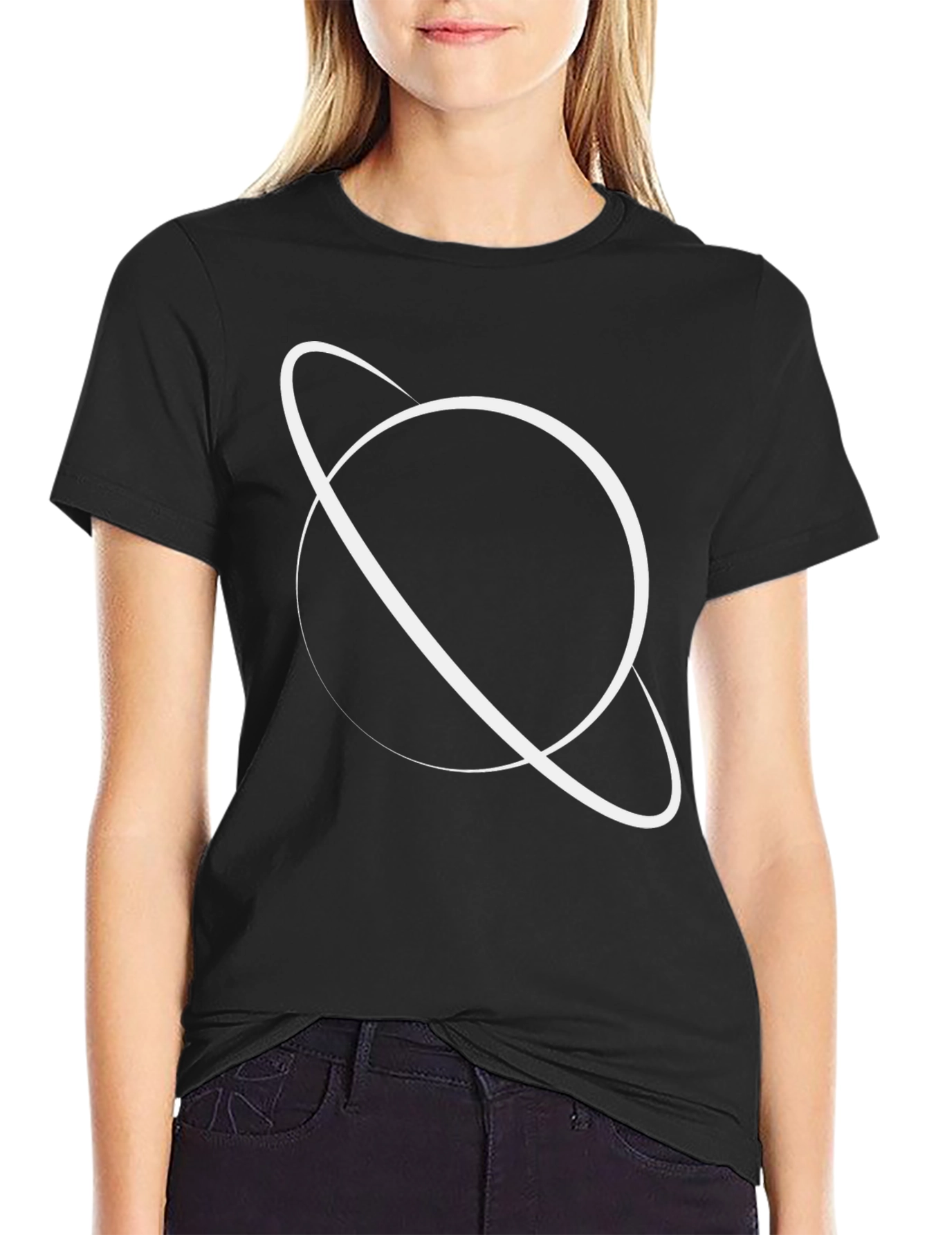 Black Graphic Tee - Saturn Design