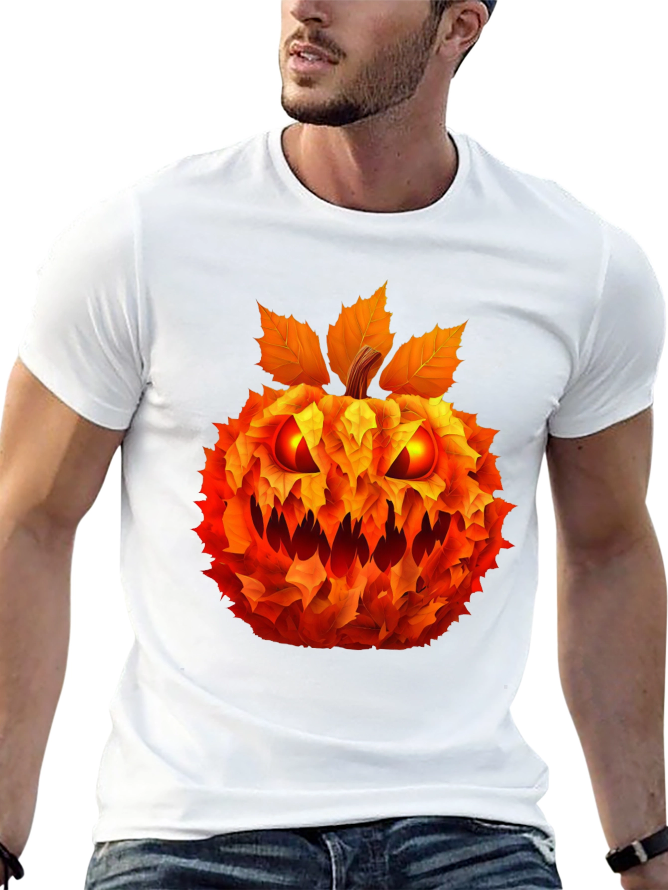 Spooky Leaf Pumpkin Graphic Tee - Halloween Style