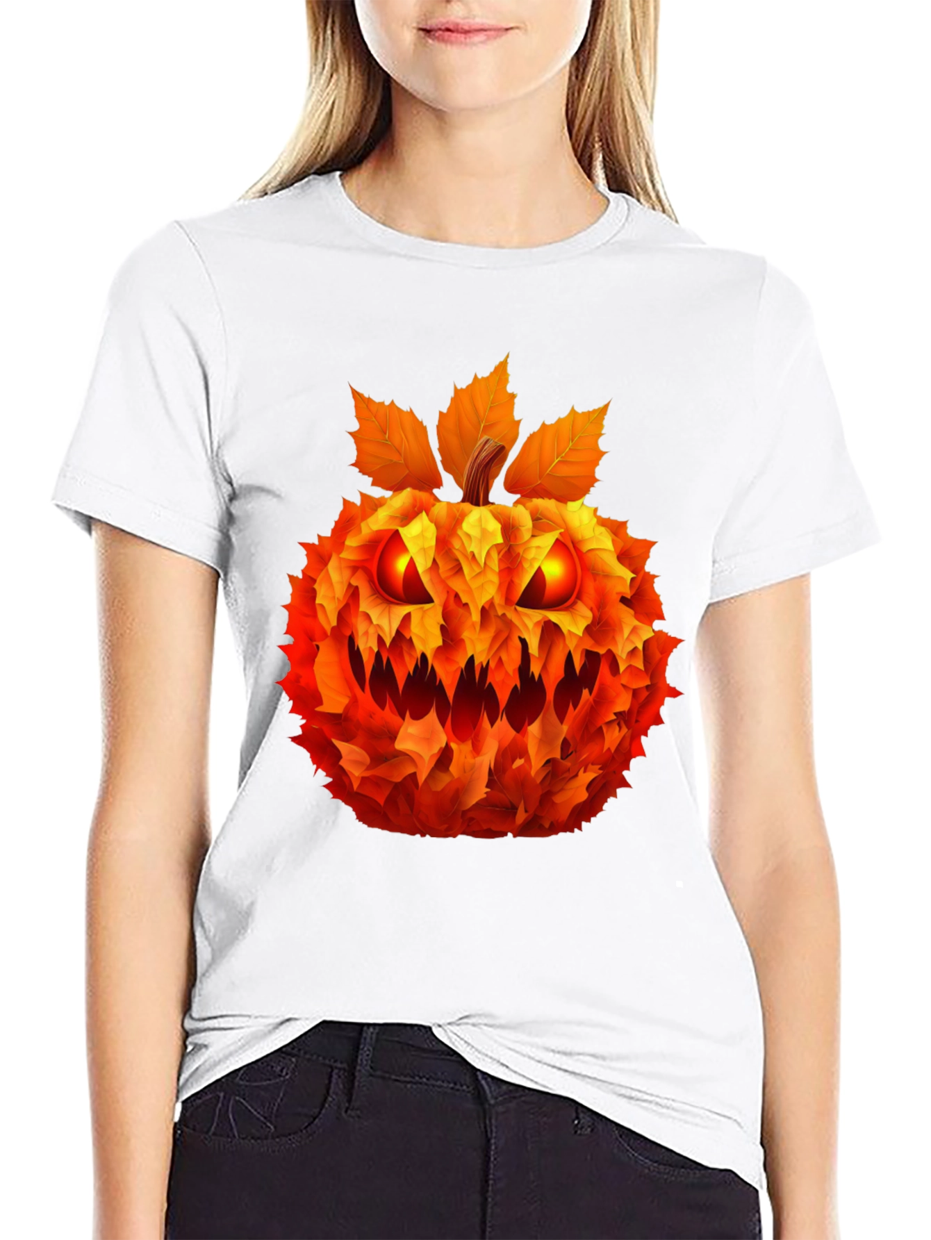 Spooky Leaf Pumpkin Graphic Tee - Halloween Style