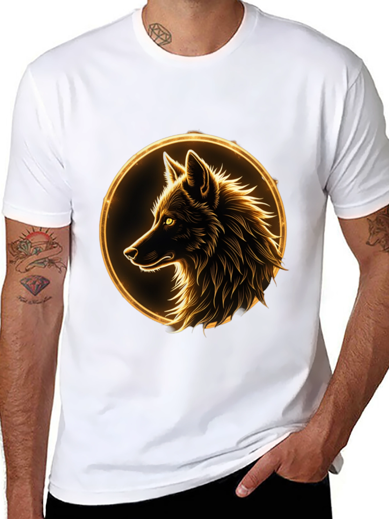 Wolf Graphic Tee - Golden Aura Design