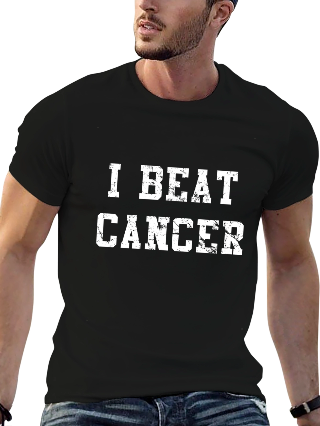 I Beat Cancer T-Shirt - Black Graphic Tee