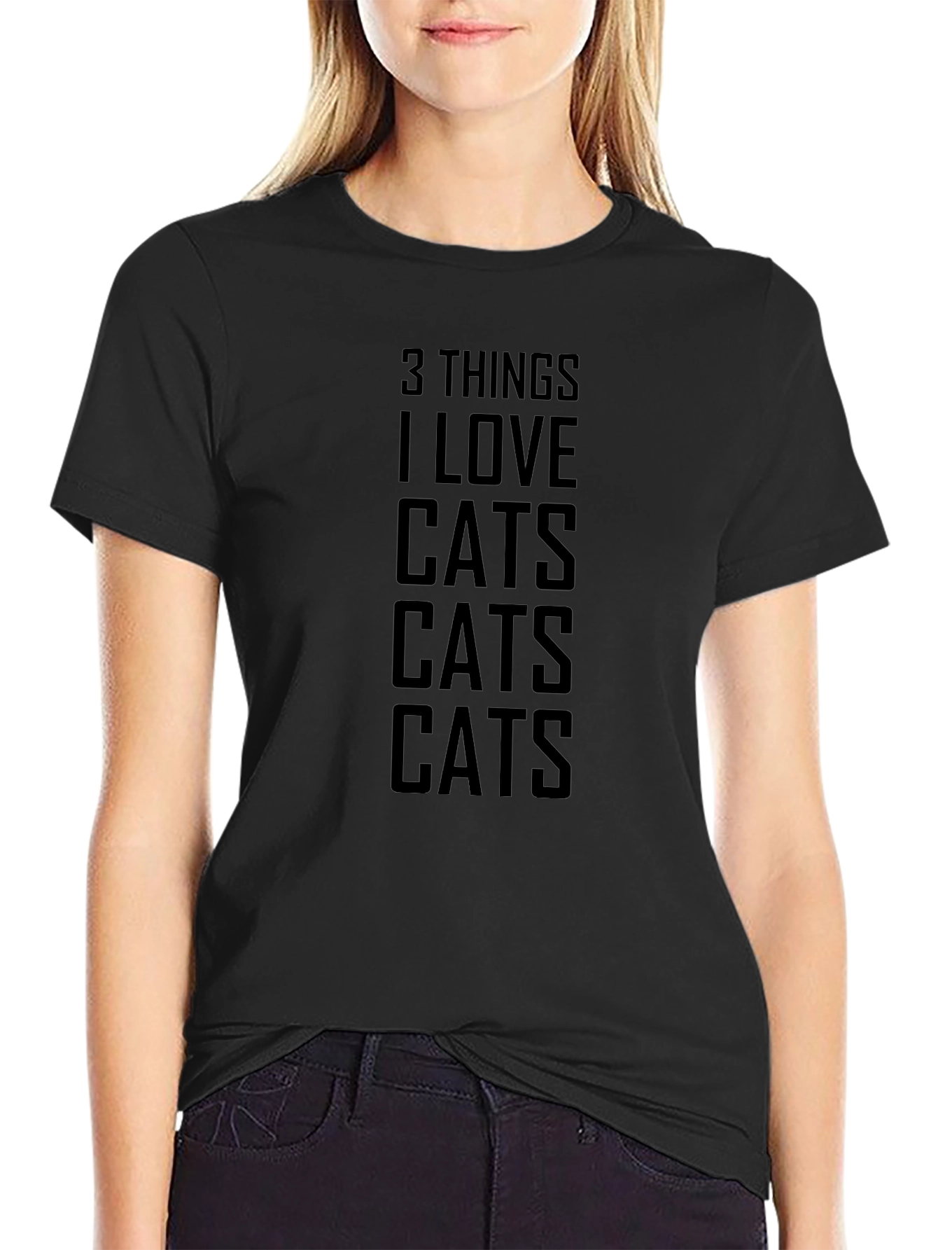 3 Things I Love Cats Graphic Tee - Black