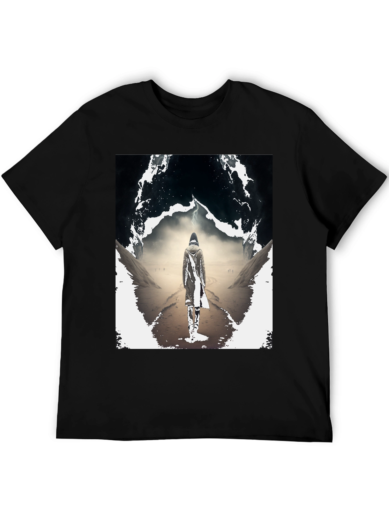 Mystical Wanderer Graphic Tee - Black Cotton Blend